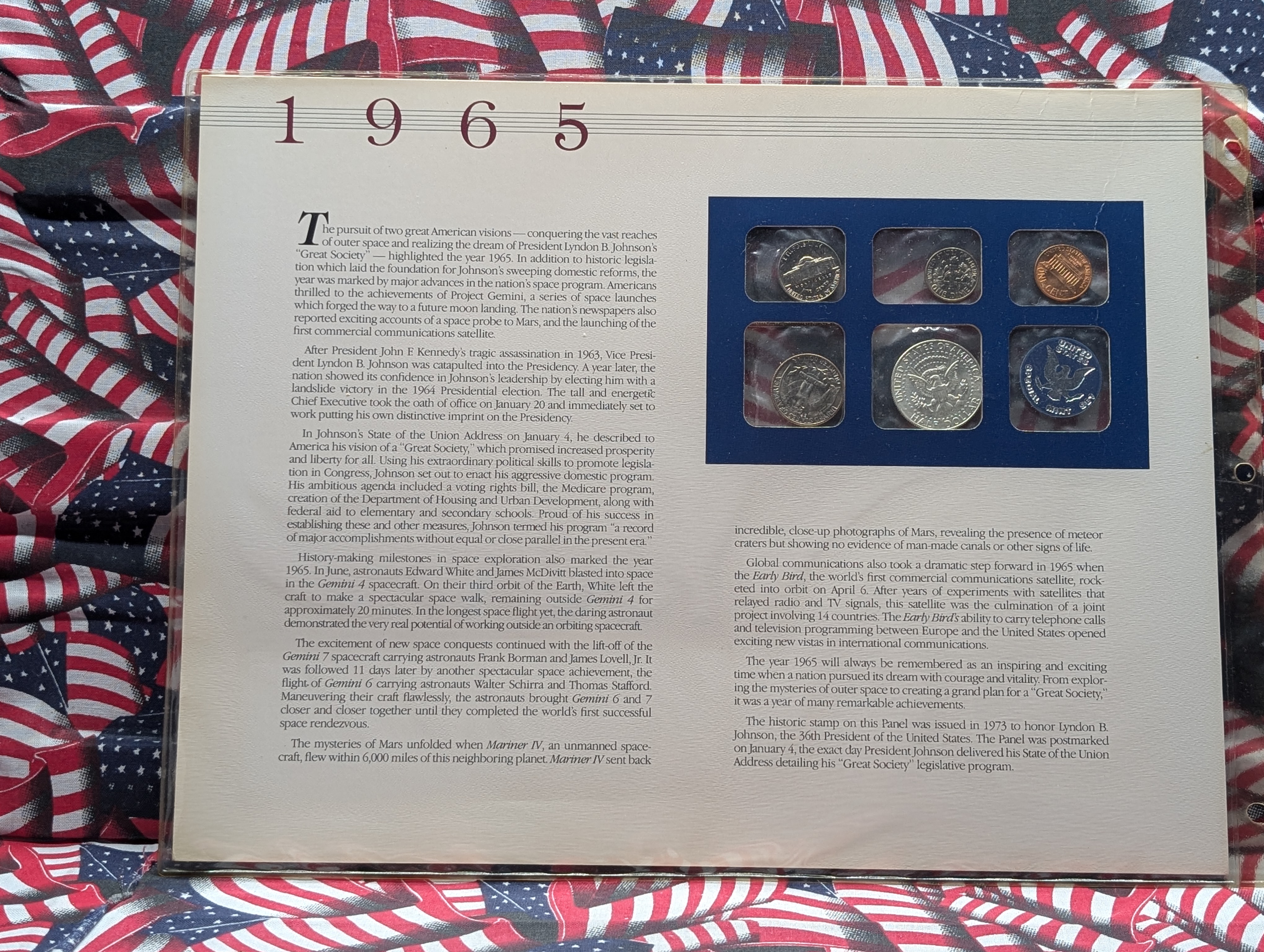 1965-P Unc. Special Mint Set w/ Historic Stamps - Includes 40% Silver Kennedy Half Dollar