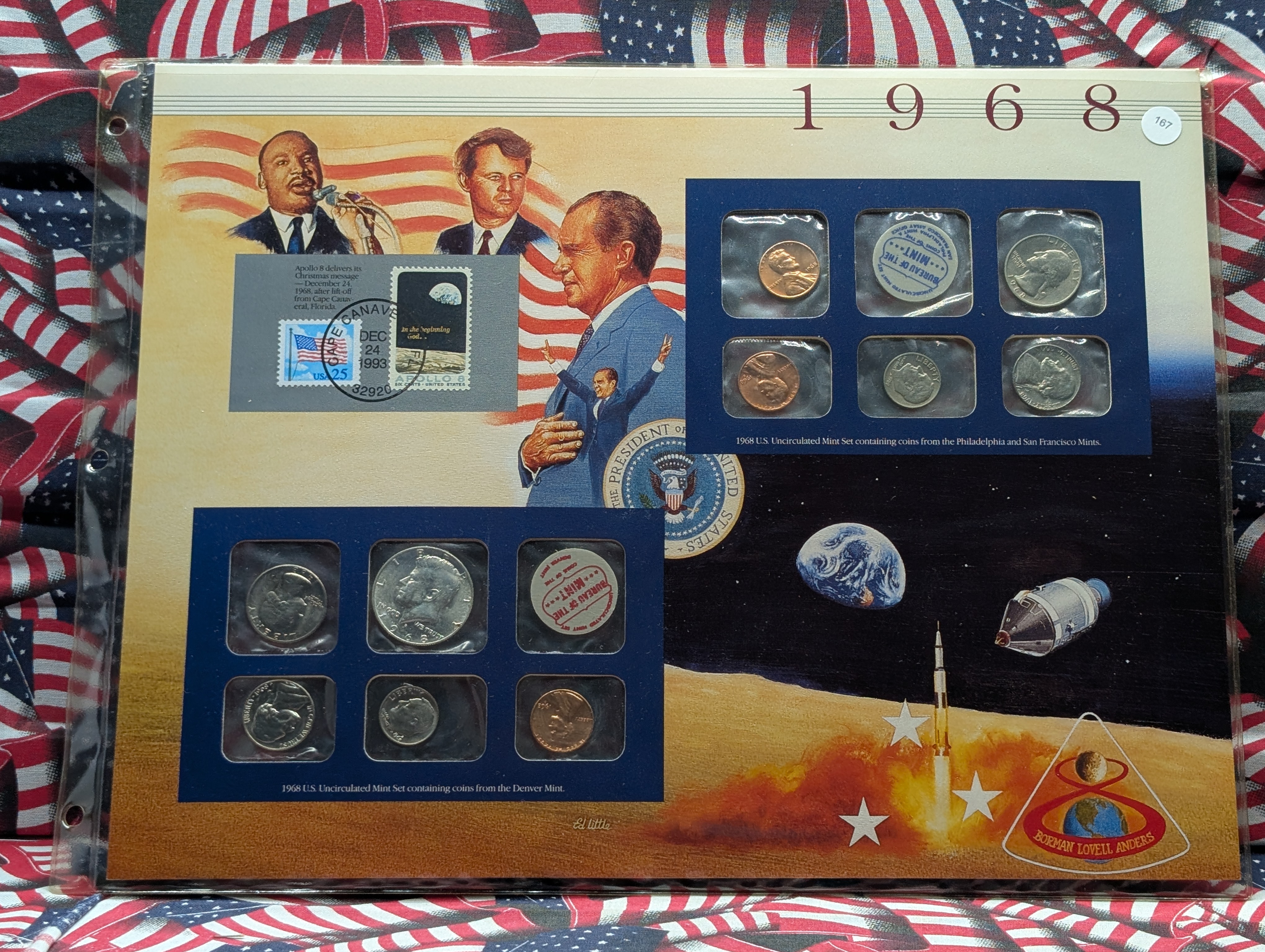 1968-P&D U.S. Mint Uncirculated Set and "S" Mint Mark Cent w/ Historic Stamps - Includes 40% Silver Kennedy Half Dollar