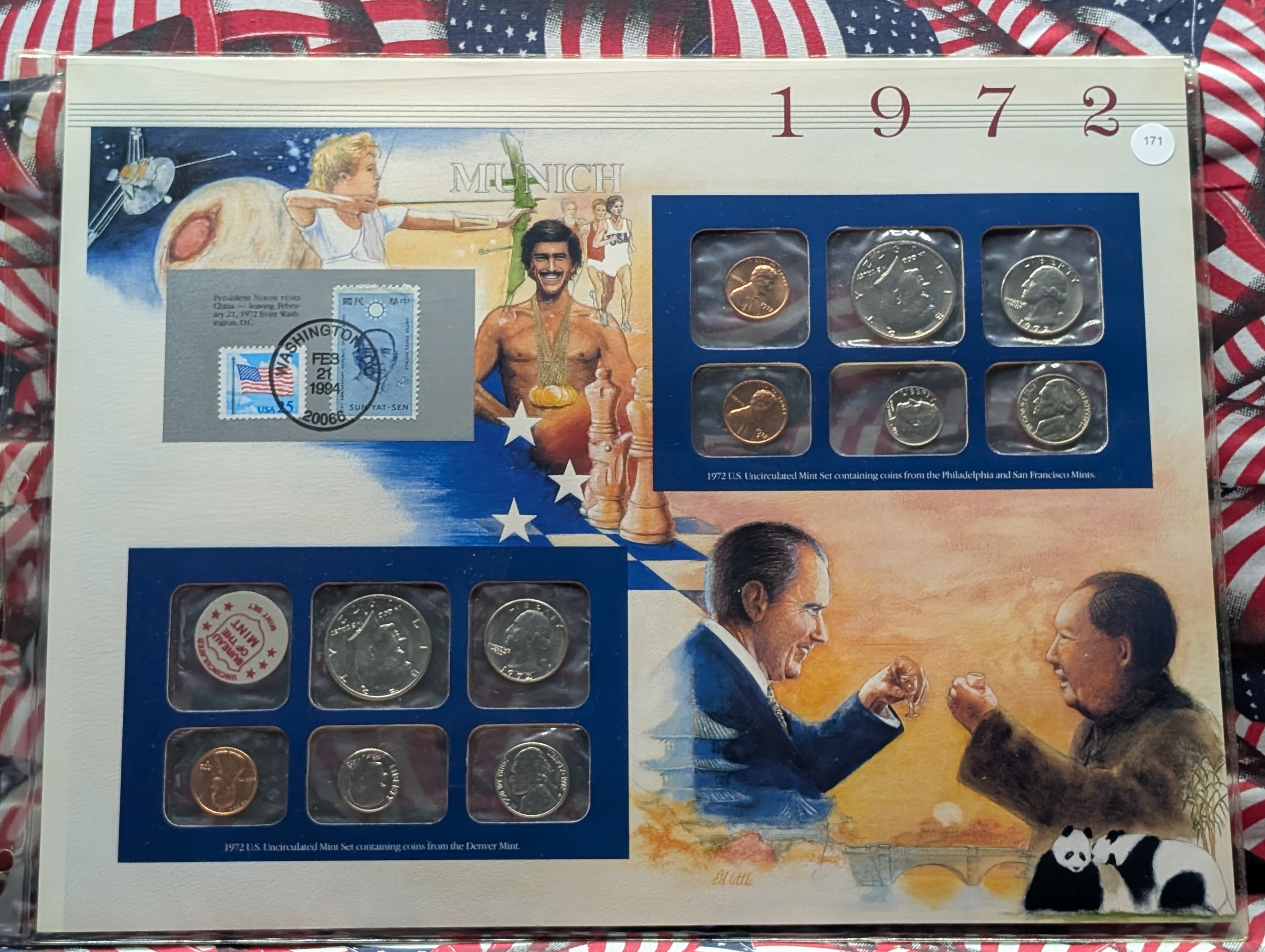 1972-P&D U.S. Mint Uncirculated Set and "S" Mint Mark Cent w/ Historic Stamps