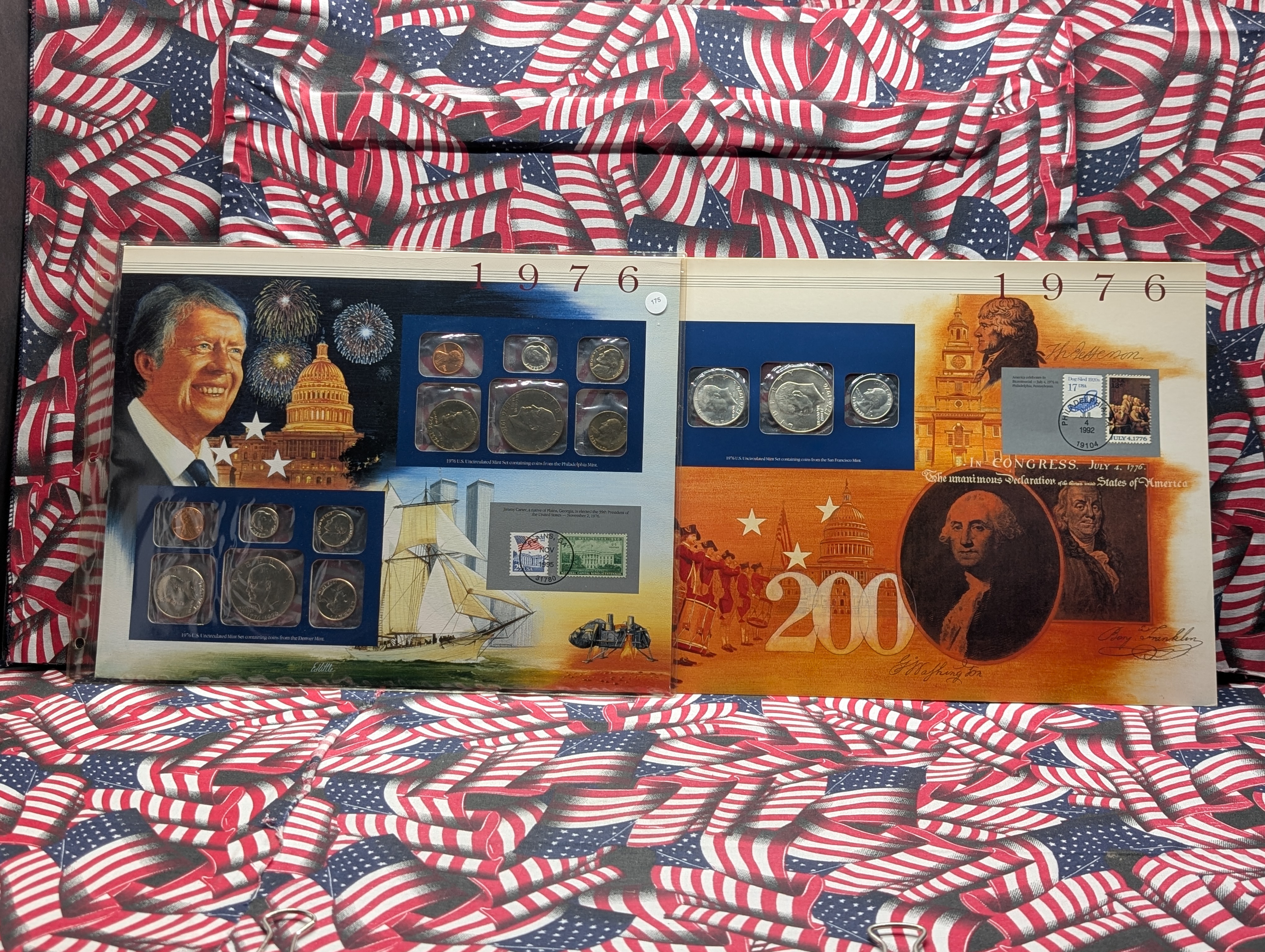 1976-P&D U.S. Mint Uncirculated Set w/ Historic Stamps and a 1976-S Unc. 3- Silver Coin Set w/ Historical Stamp