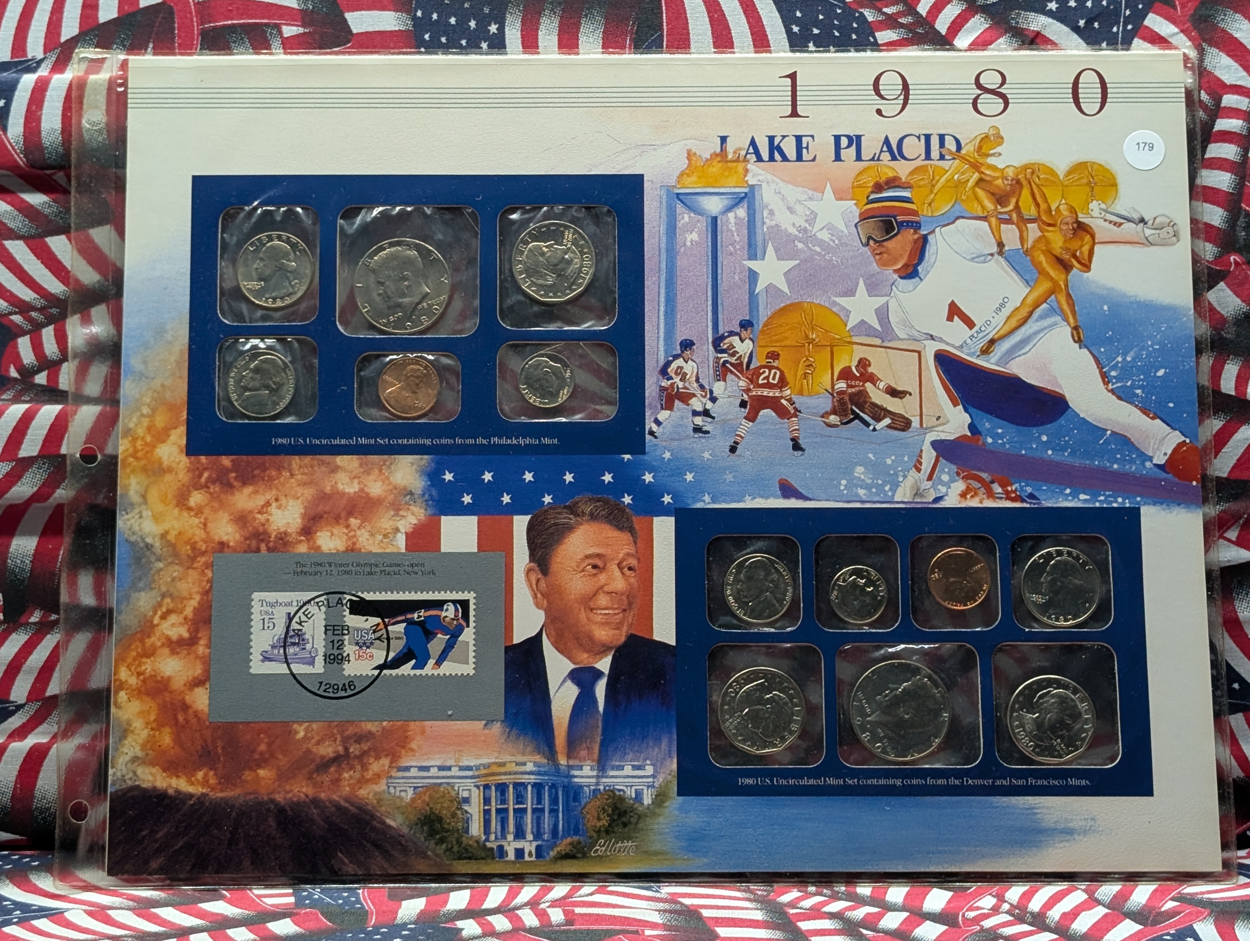 1980-P&D U.S. Mint Uncirculated Set w/ Historic Stamps and P,D & S Susan B. Anthony Dollars