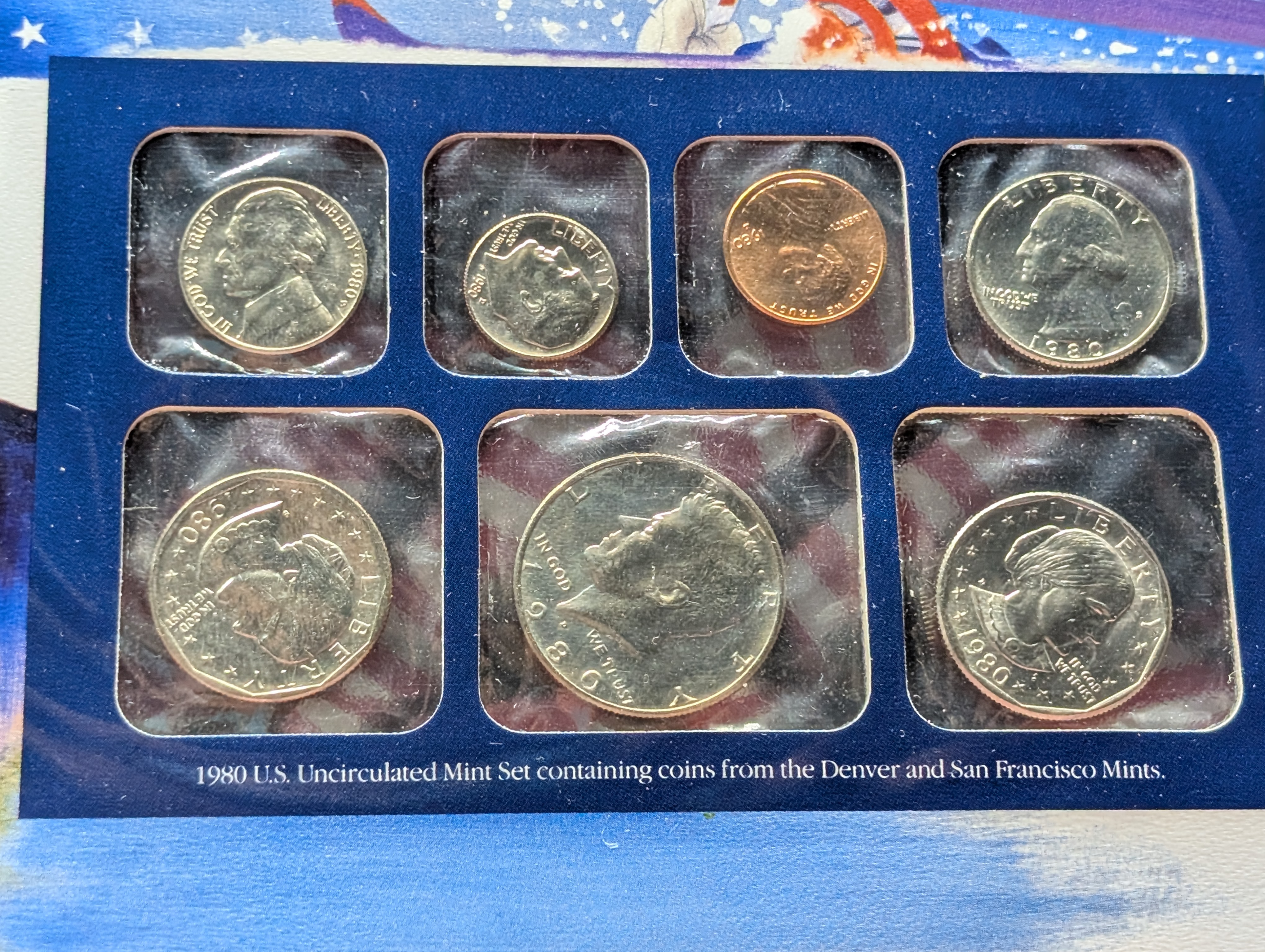 1980-P&D U.S. Mint Uncirculated Set w/ Historic Stamps and P,D & S Susan B. Anthony Dollars