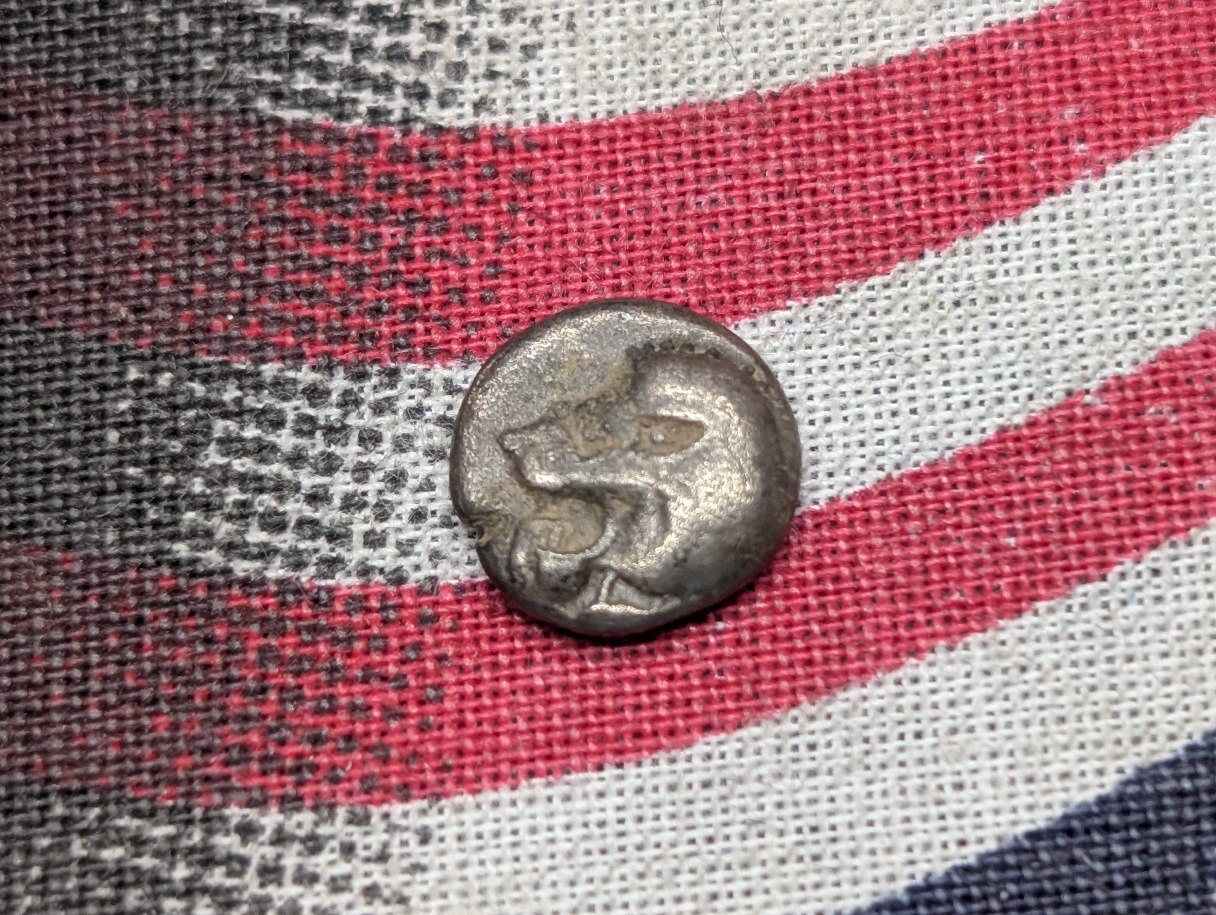 c.350 BC Ancient Miletos Ionia Silver Coin - (Penny shown for size comparison)