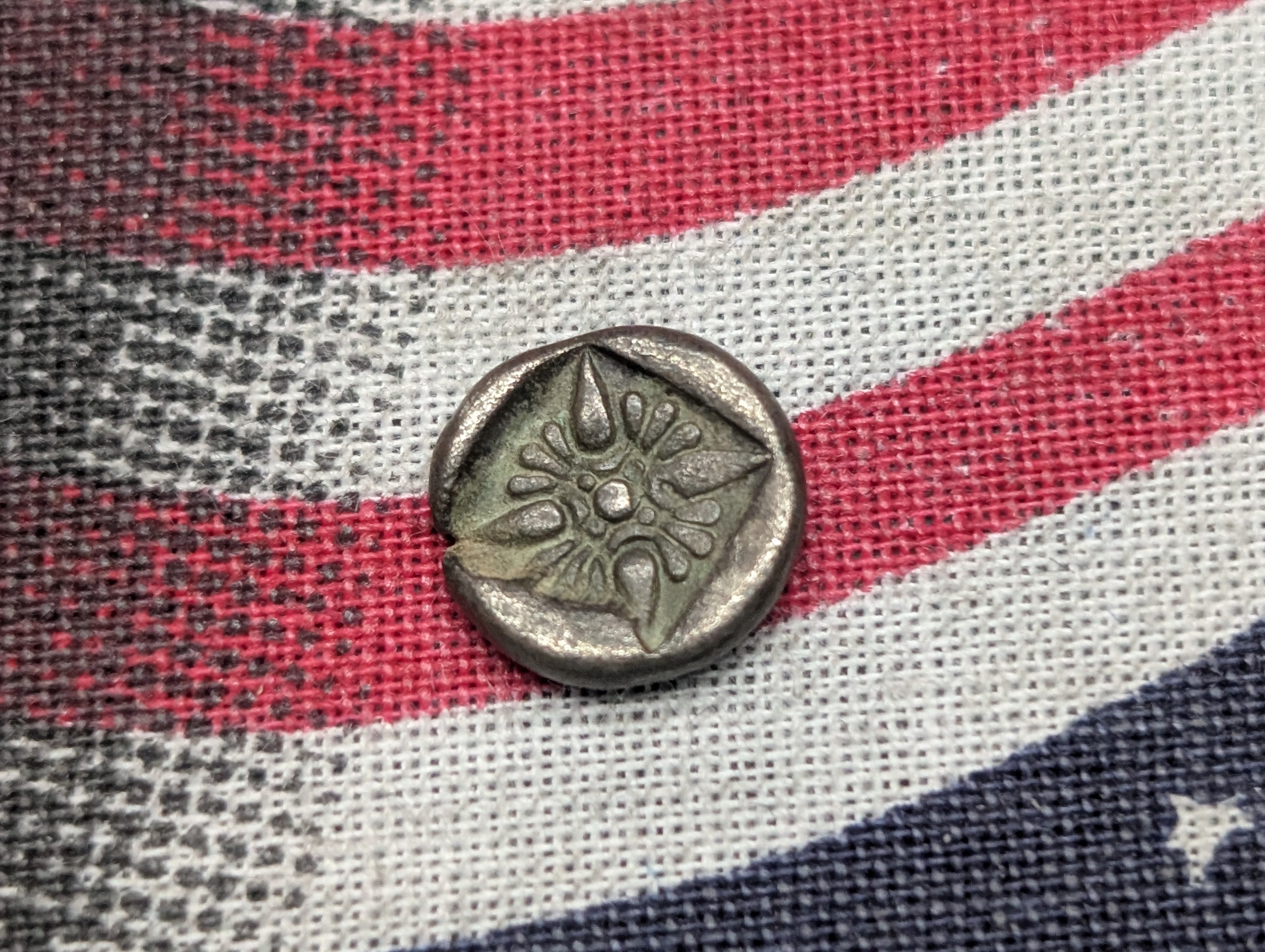 c.350 BC Ancient Miletos Ionia Silver Coin - (Penny shown for size comparison)