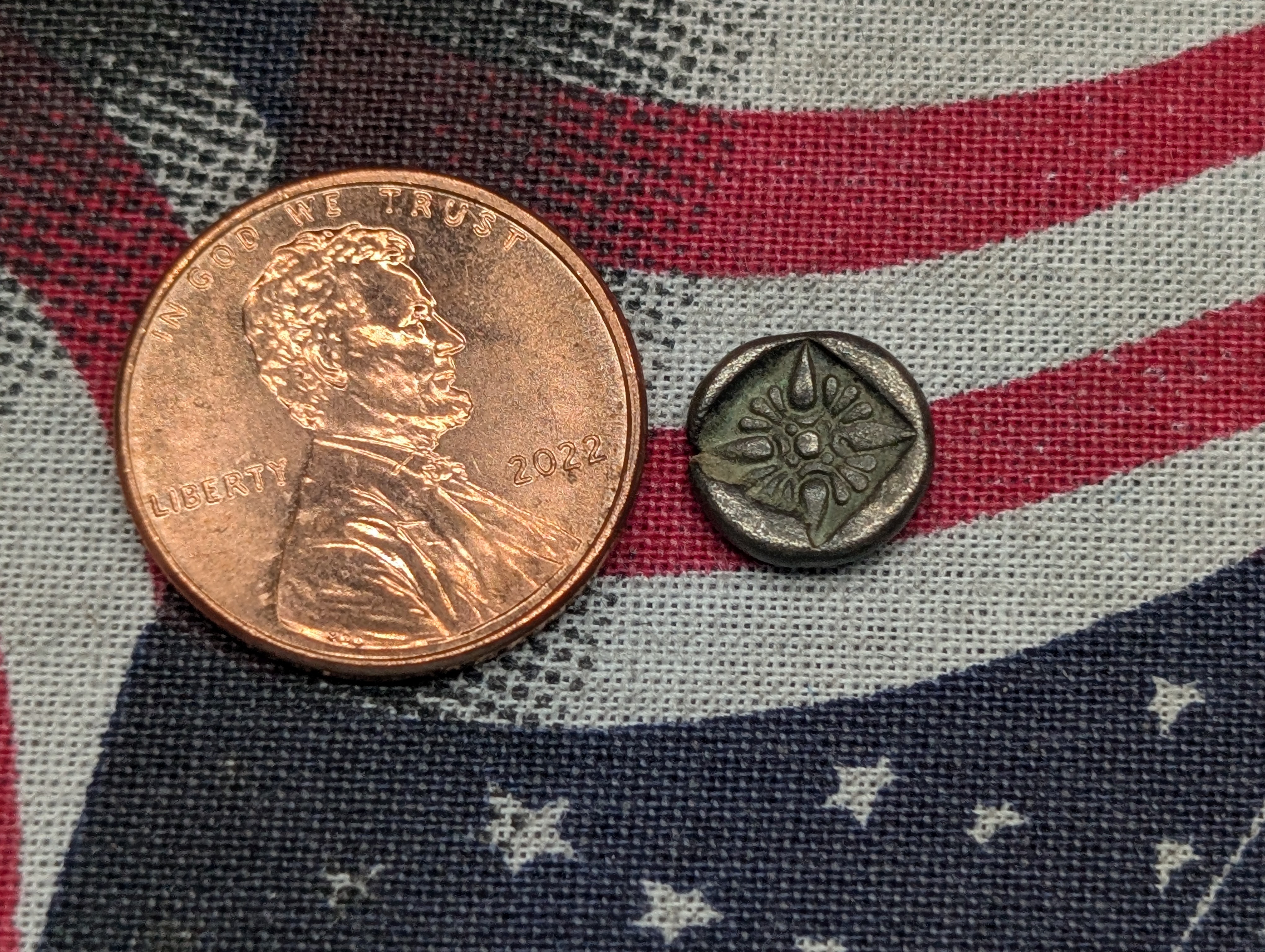 c.350 BC Ancient Miletos Ionia Silver Coin - (Penny shown for size comparison)