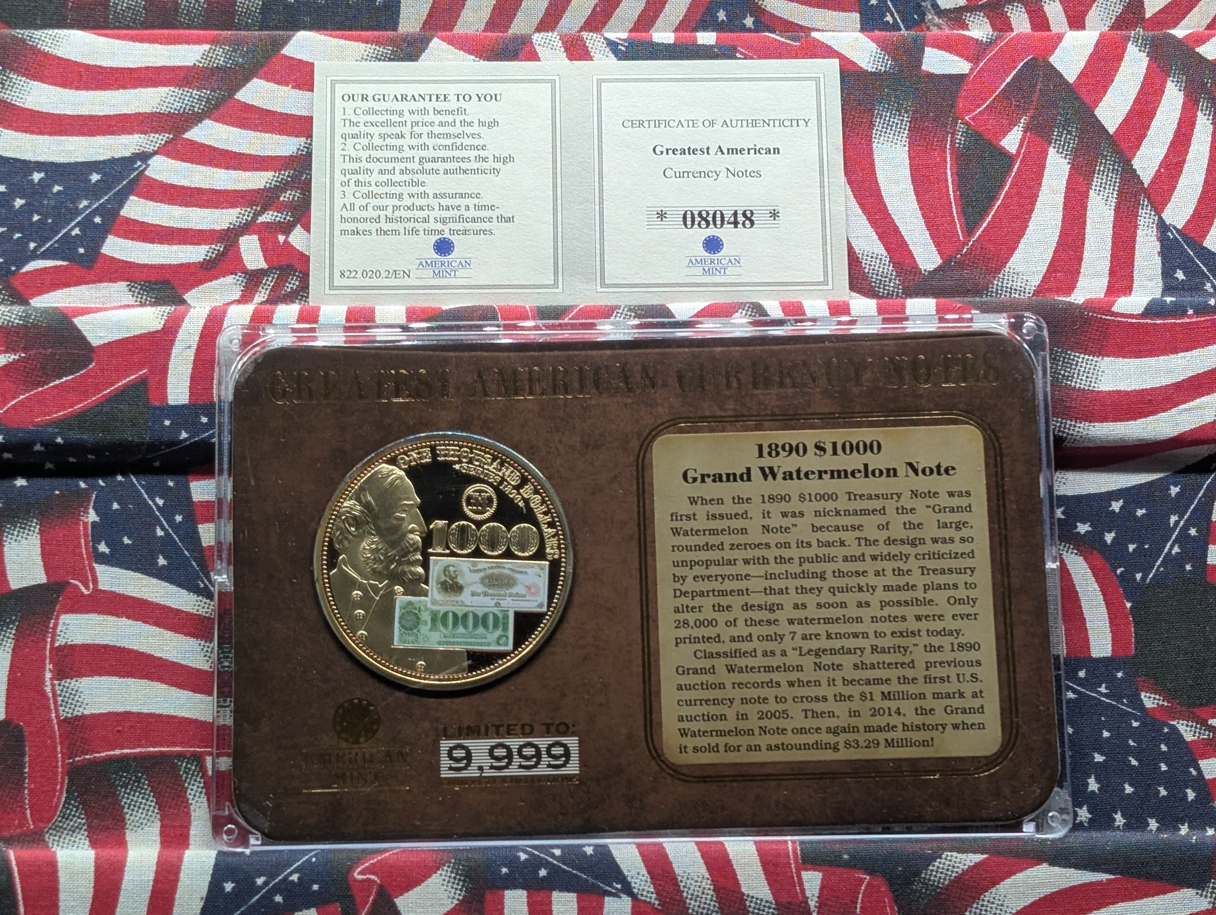 Proof Extra Large GOLD Layered 1890 $1,000 Grand Watermelon Note Commemorative Medal - Limited To 9,999