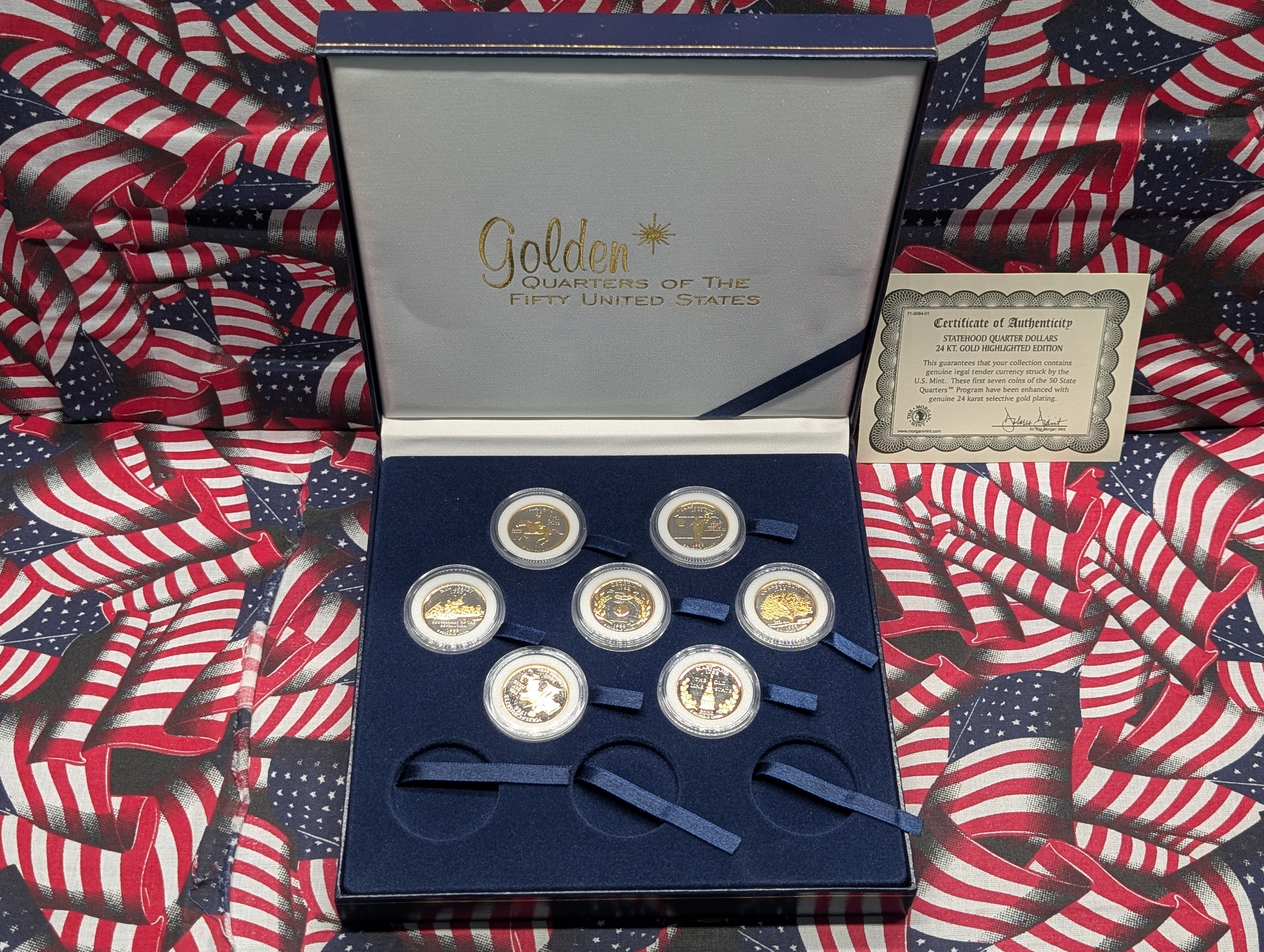 1999 & 2000 Gold Accented 7-Coin State Quarter Set
