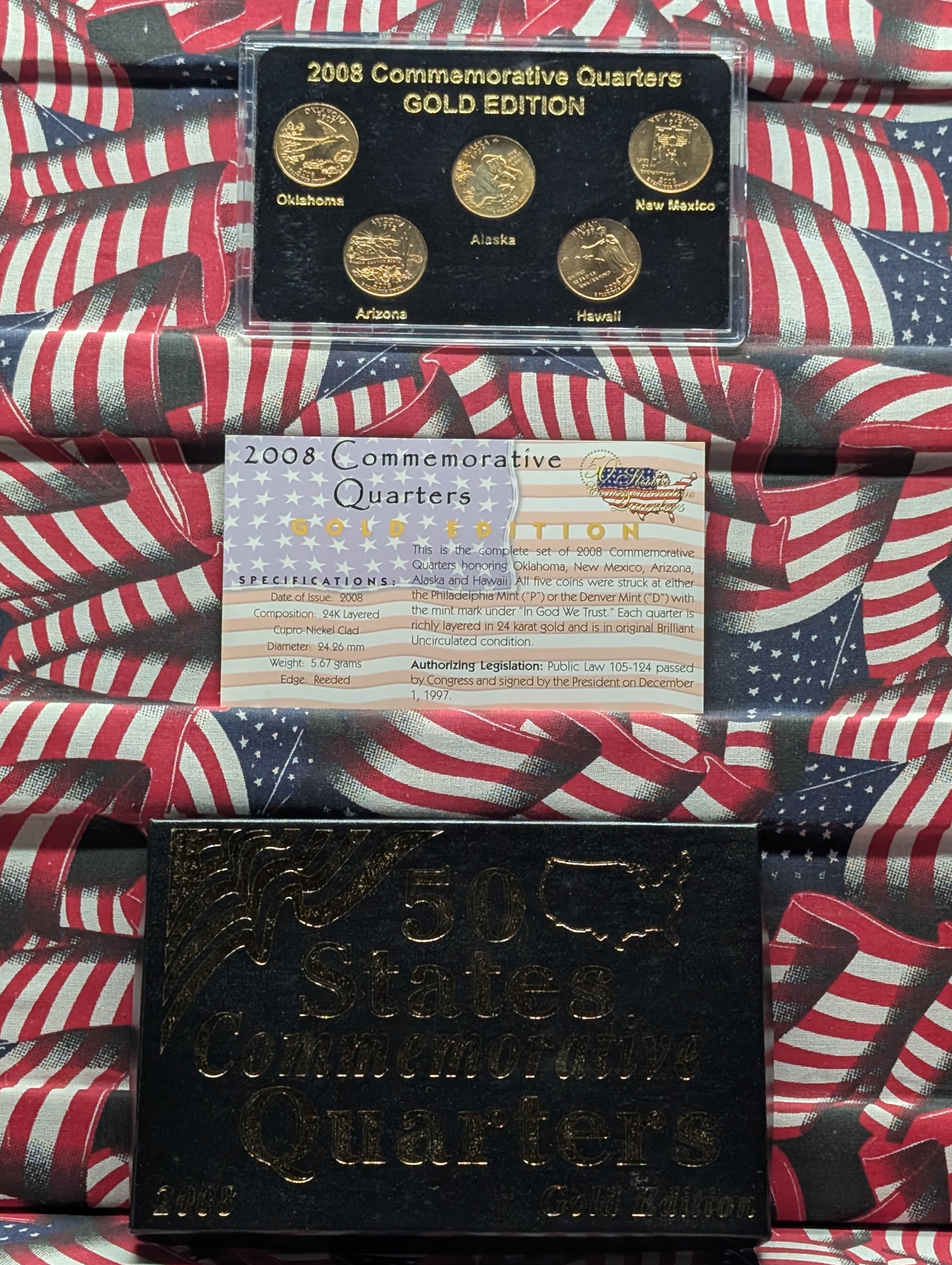 2008 GOLD Edition Commemorative 5-Coin State Quarter Set