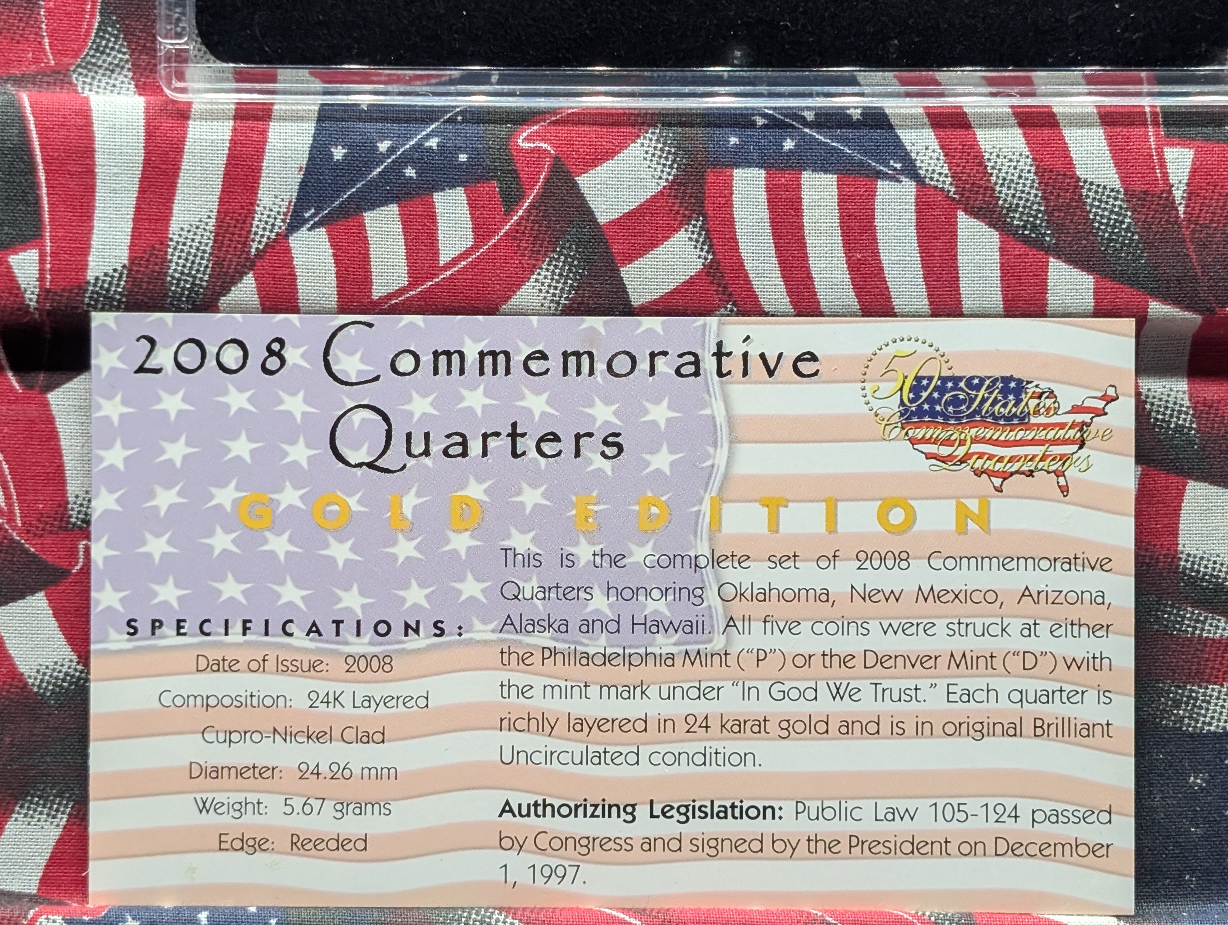 2008 GOLD Edition Commemorative 5-Coin State Quarter Set