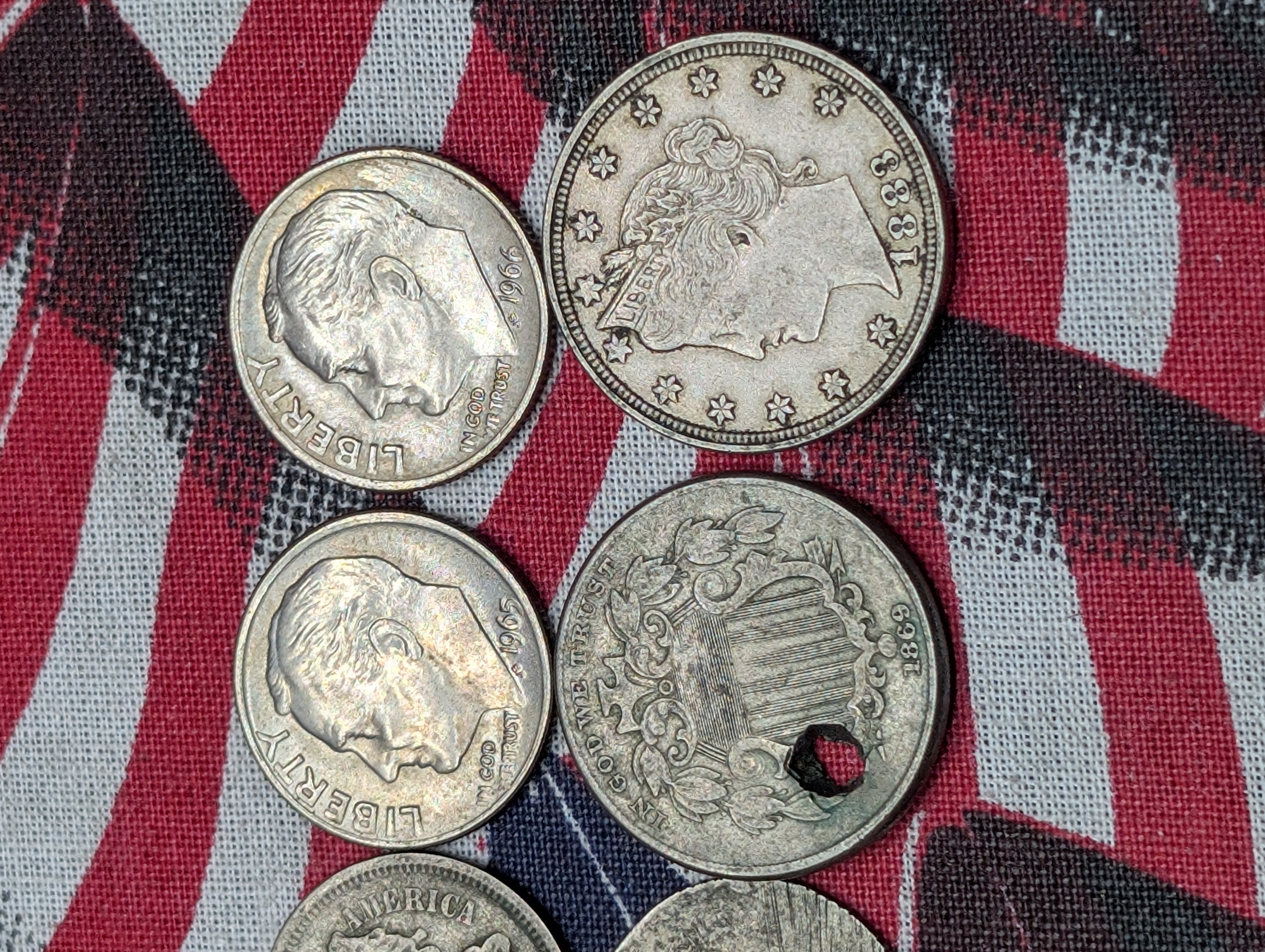 Collection of Assorted U.S. Coins - Includes Shield Nickels, 3-Cent Nickels, 3-Cent Silver, Dimes, Etc.., 4 with Holes