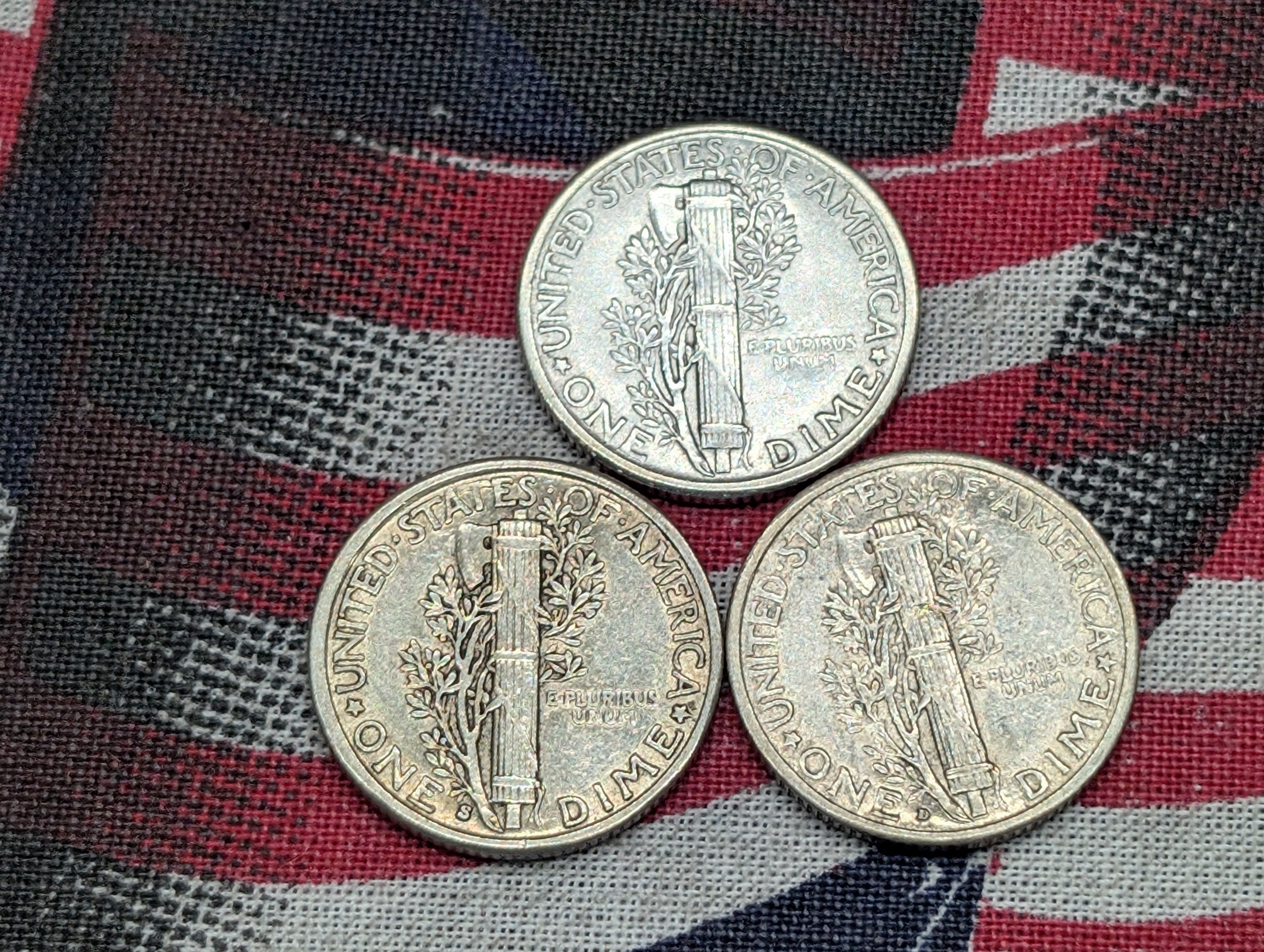 1929-P, D, & S Mercury 90% Silver Dimes
