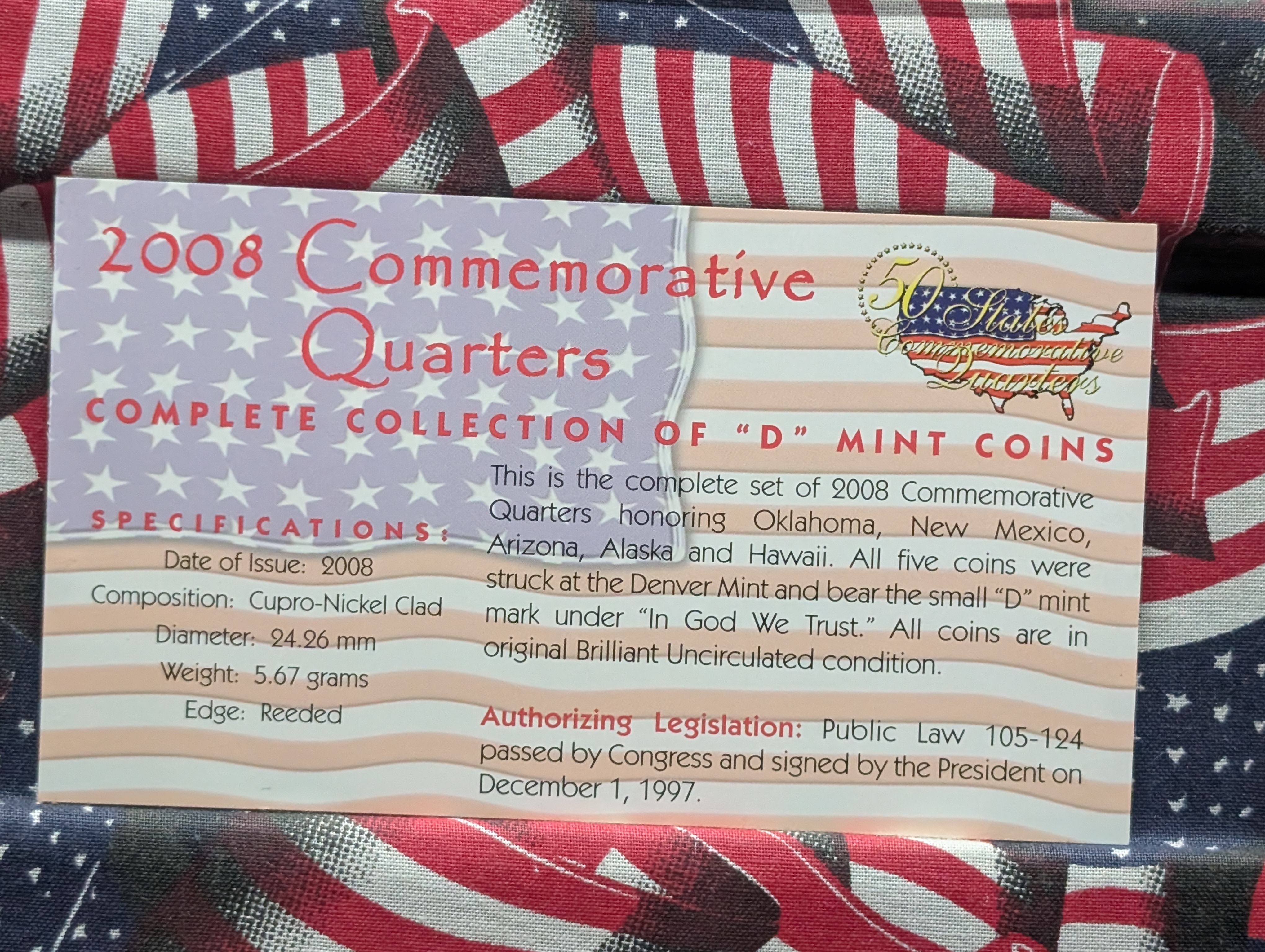 2008 Denver Mint 5-Coin Commemorative Quarter Set