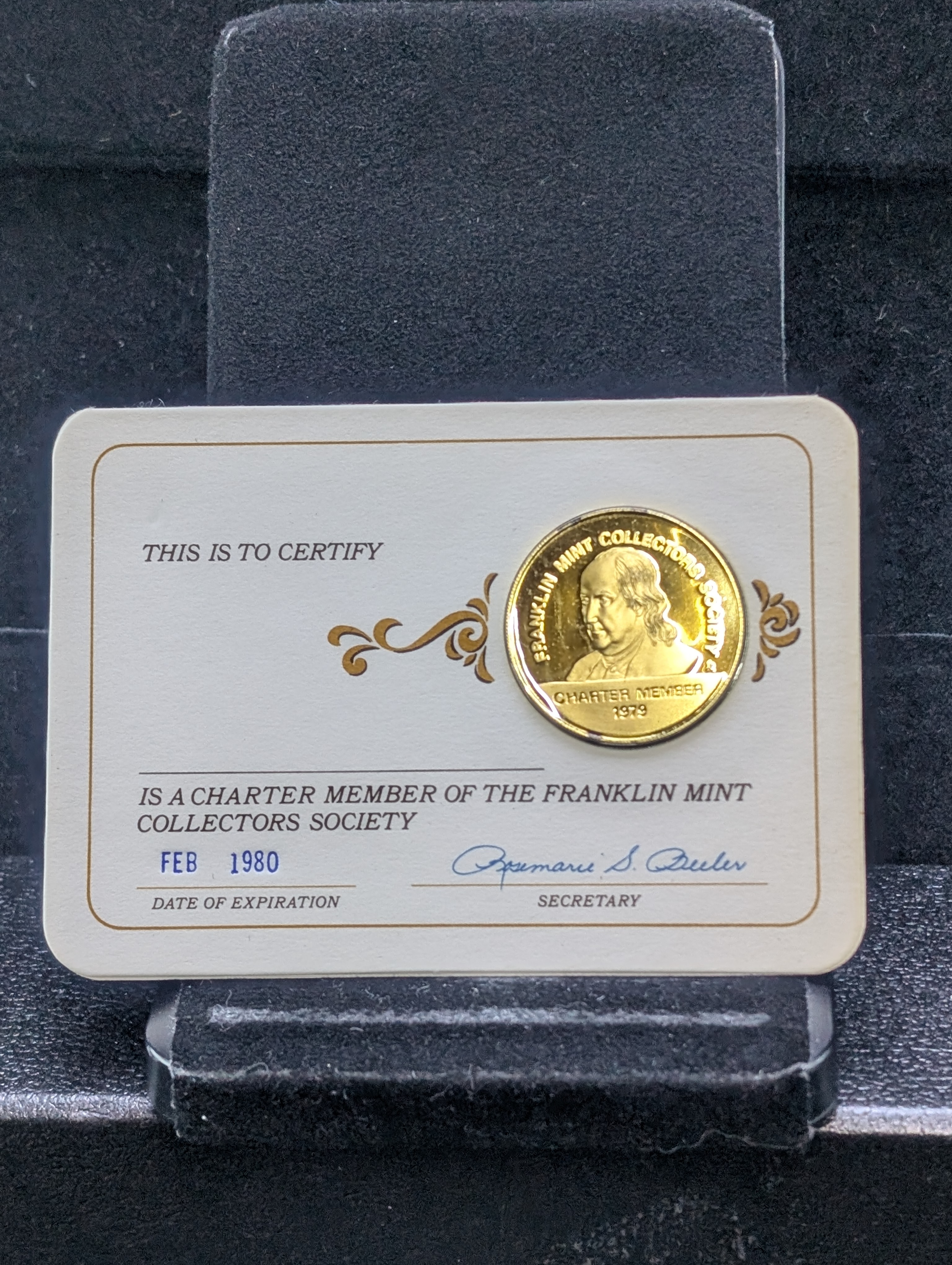 1979 Dated Franklin Mint Sterling Silver & Gold Plated Charter Member Medal