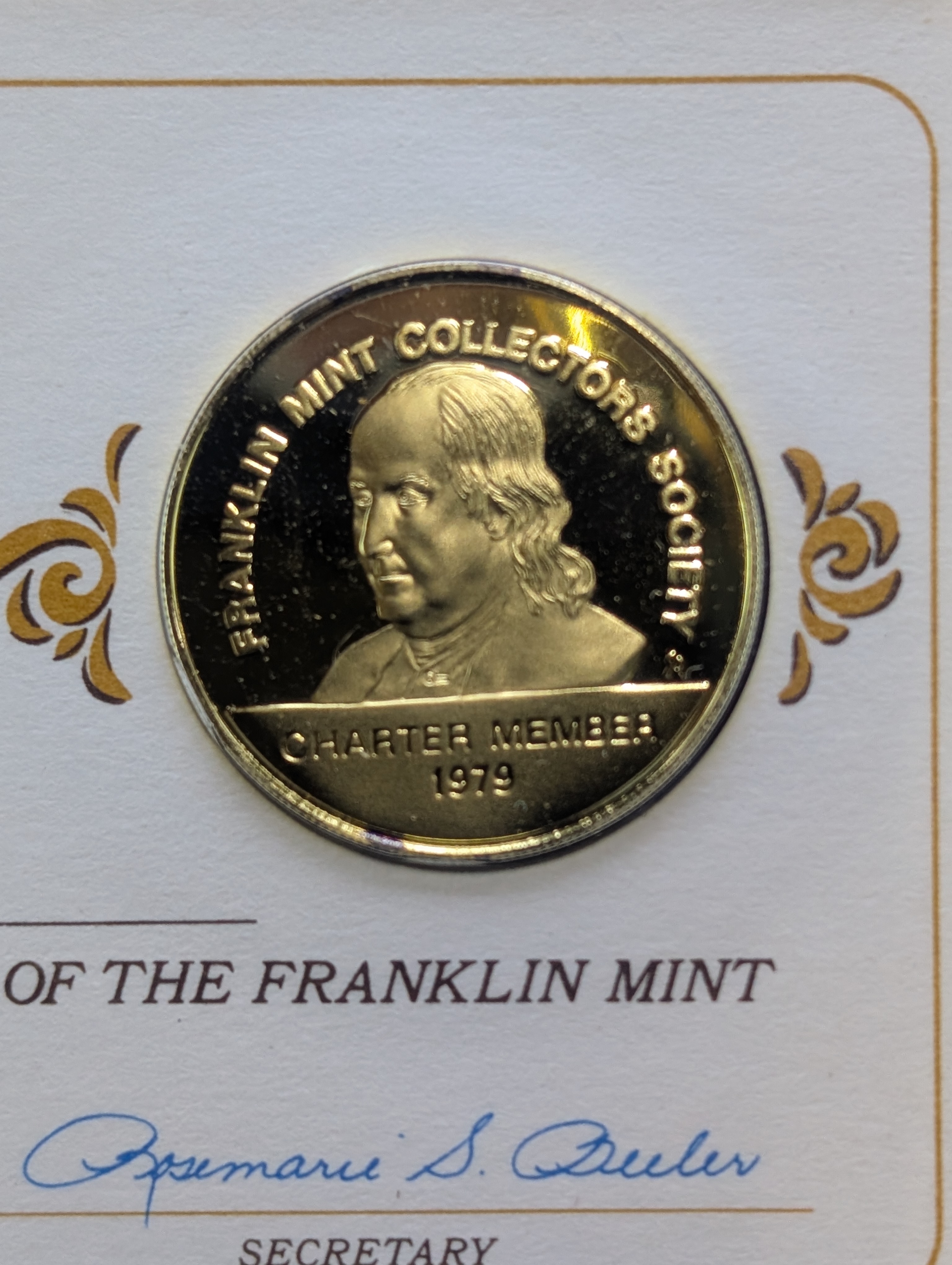 1979 Dated Franklin Mint Sterling Silver & Gold Plated Charter Member Medal