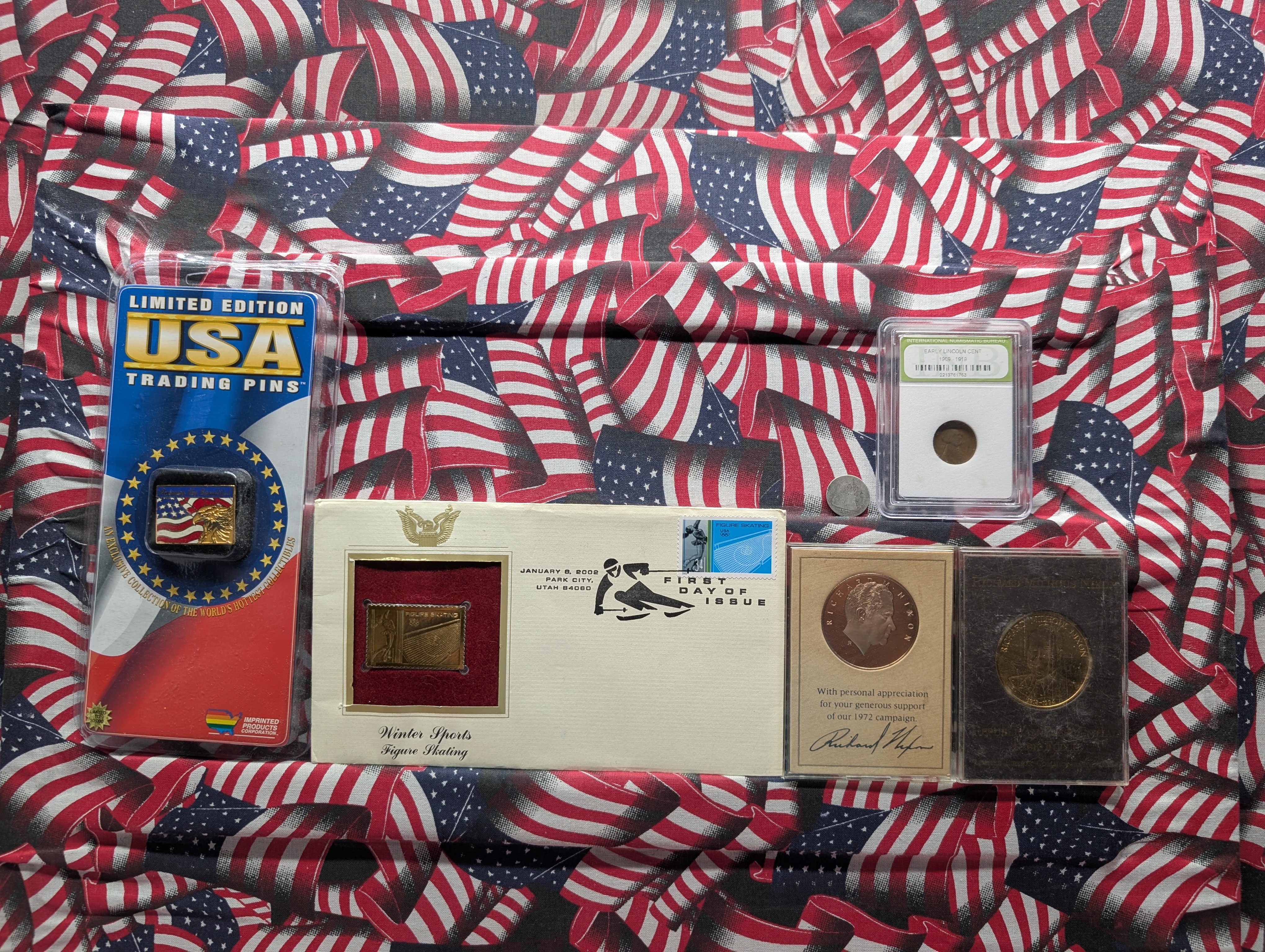 Collection of Medals, Pin, Seated Dime, Lincoln Cent, Etc.…