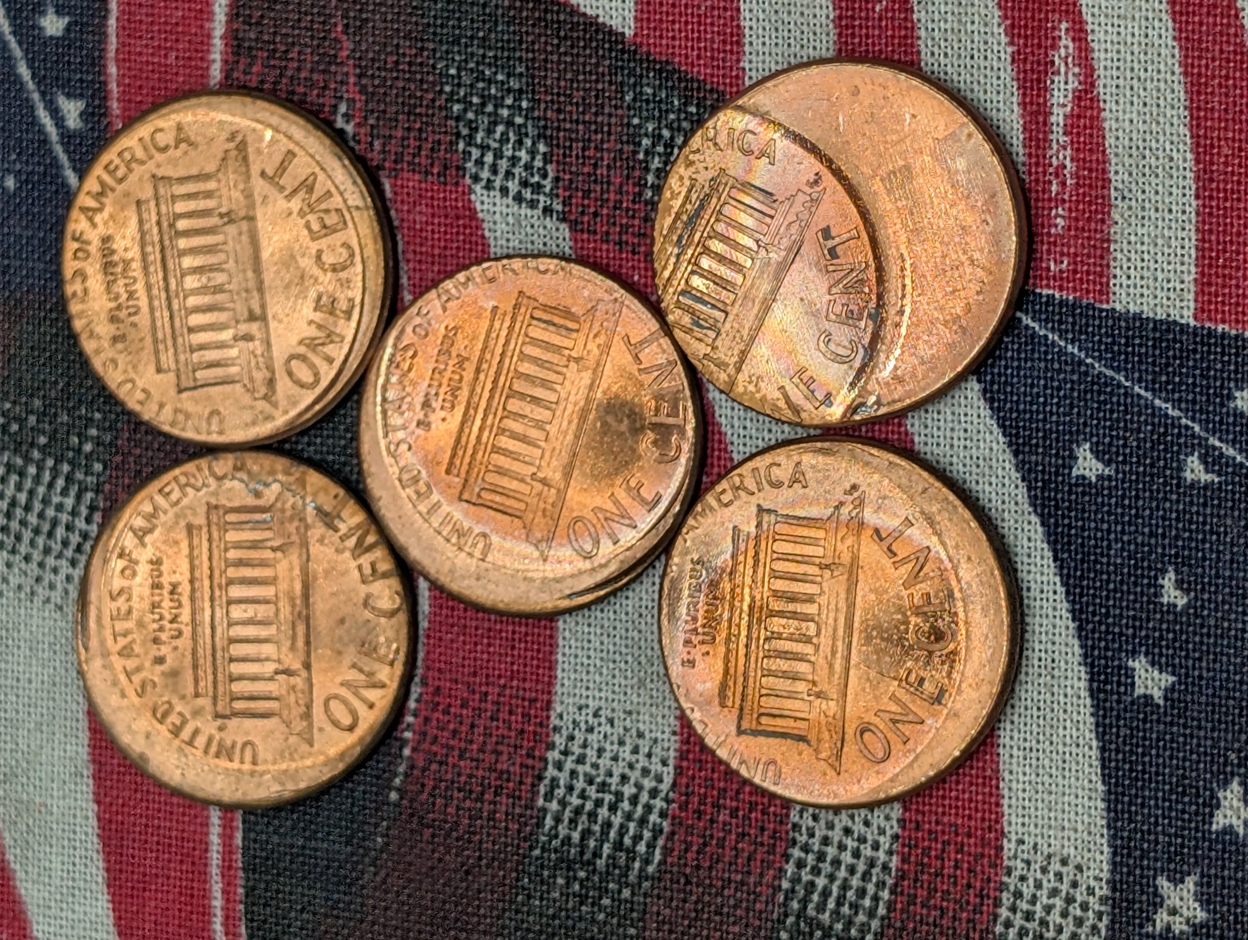 (5) 1999-P Lincoln Memorial Off-Center/Broadstruck Error Cents - Possibly From Same Roll