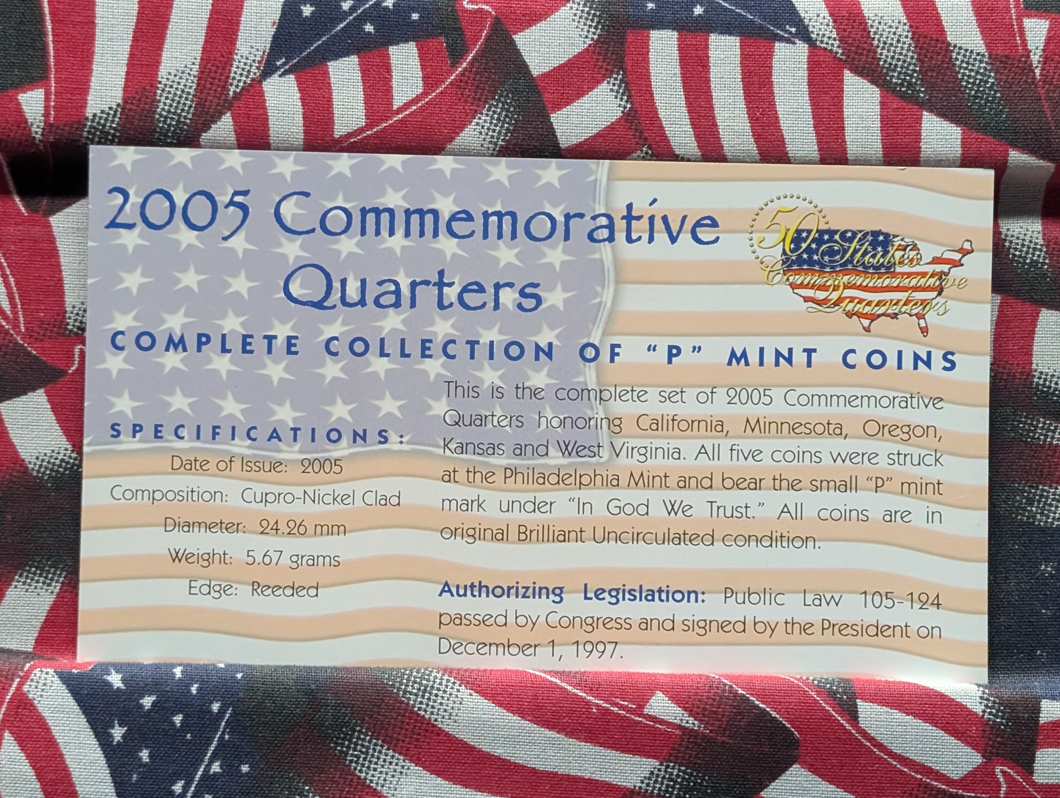 2005 Philadelphia Mint Quarters Commemorative 5-Coin Set