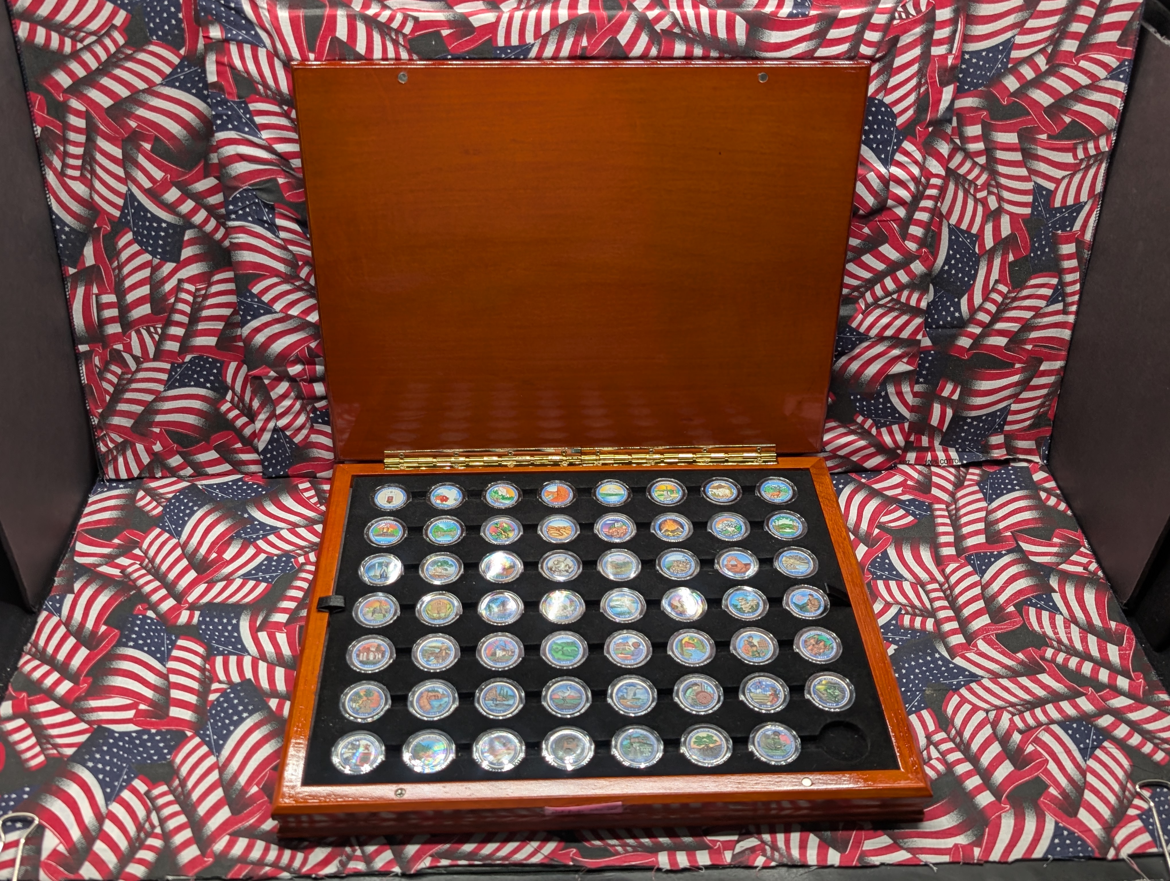 (56) Coin Colorized National Parks Quarter Set in Wood Display Case