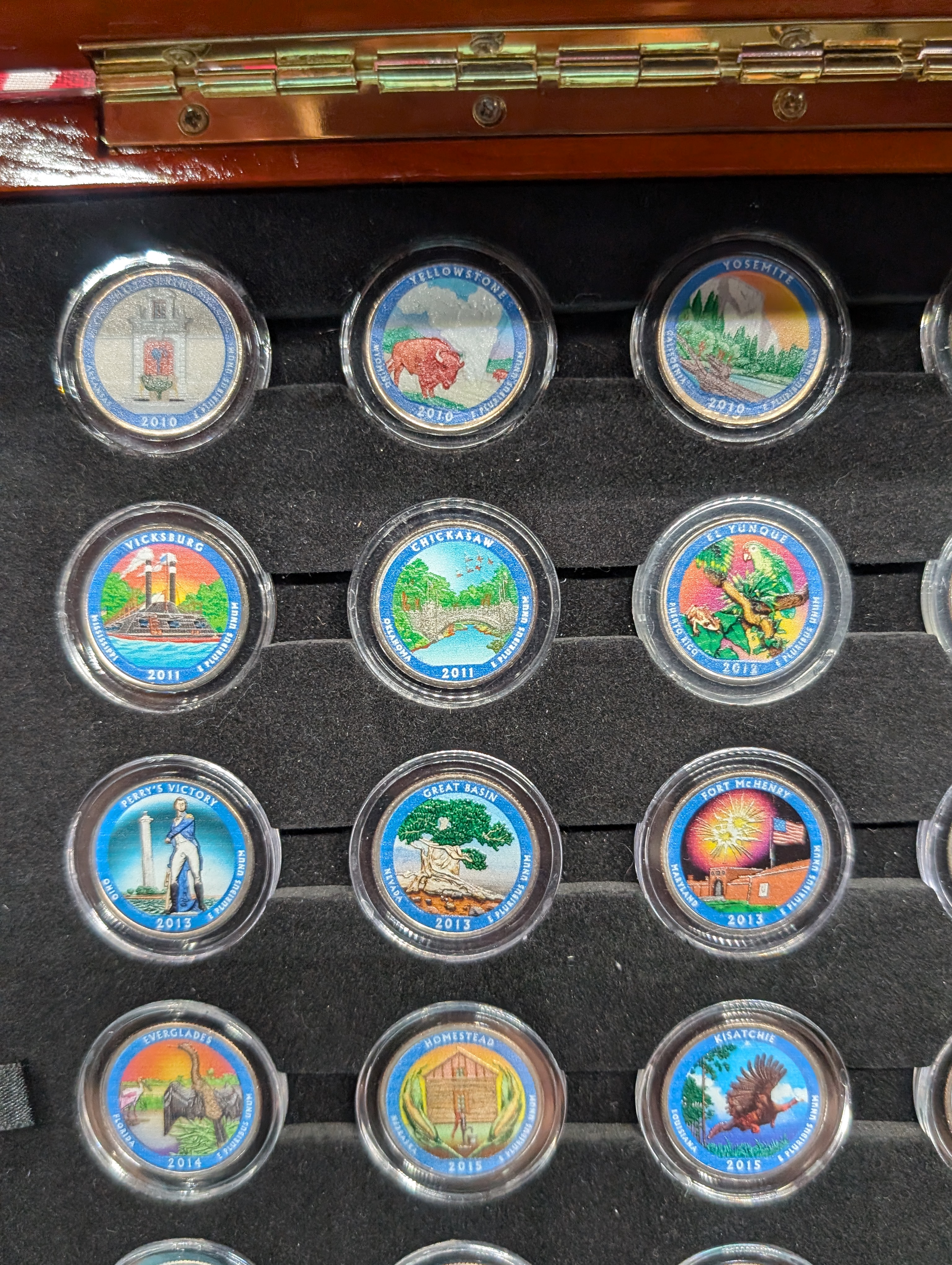 (56) Coin Colorized National Parks Quarter Set in Wood Display Case