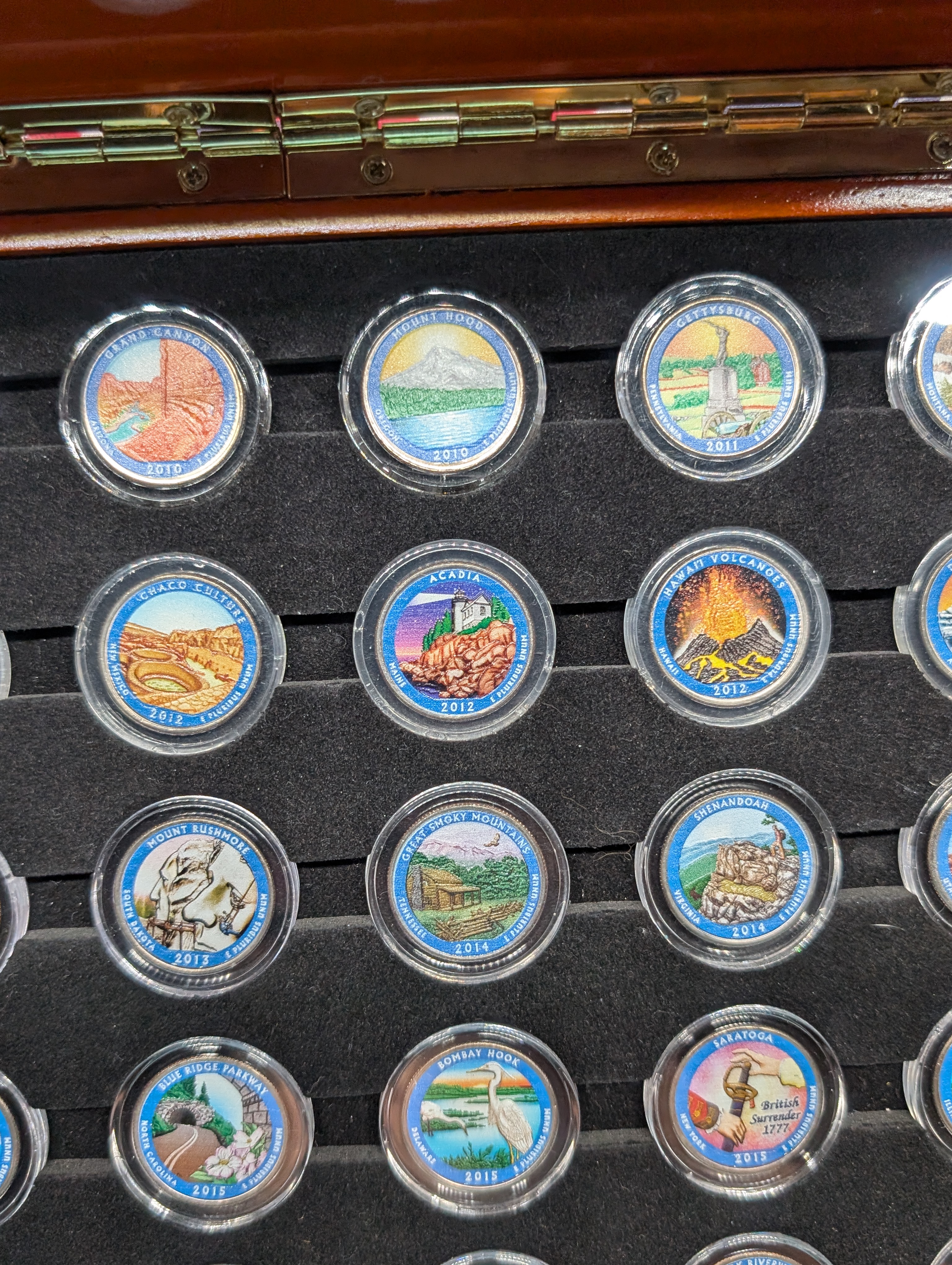 (56) Coin Colorized National Parks Quarter Set in Wood Display Case