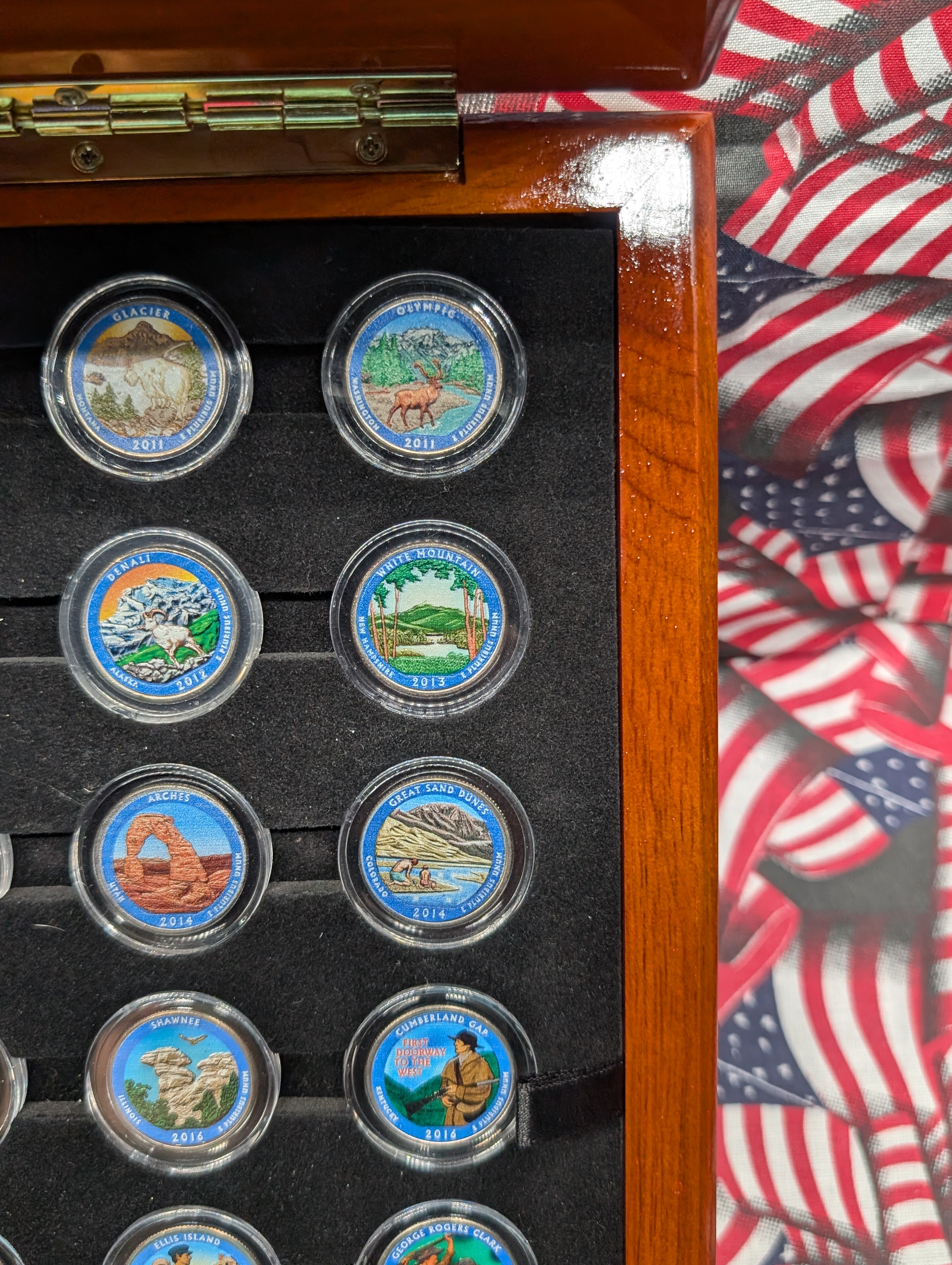 (56) Coin Colorized National Parks Quarter Set in Wood Display Case