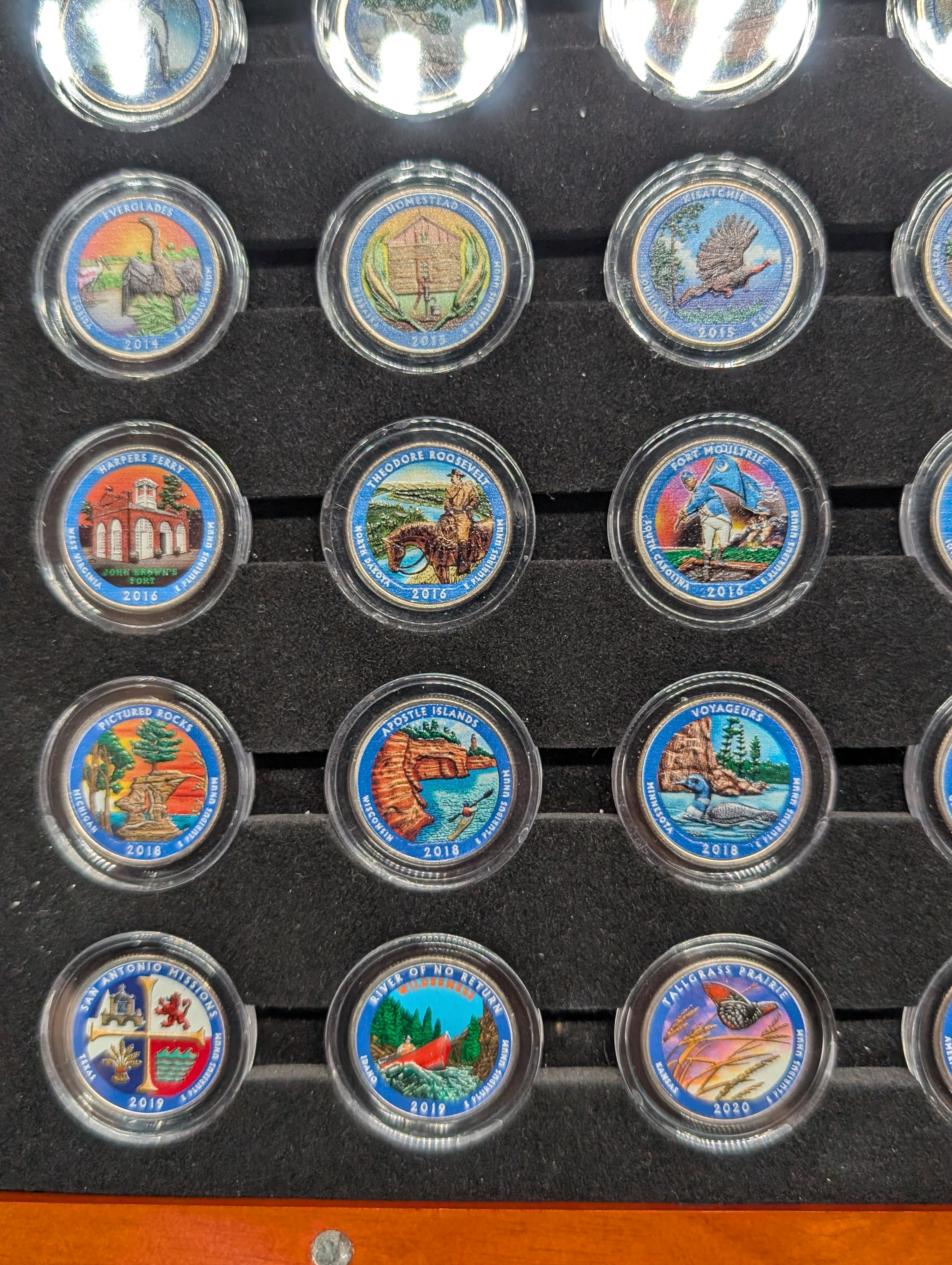 (56) Coin Colorized National Parks Quarter Set in Wood Display Case