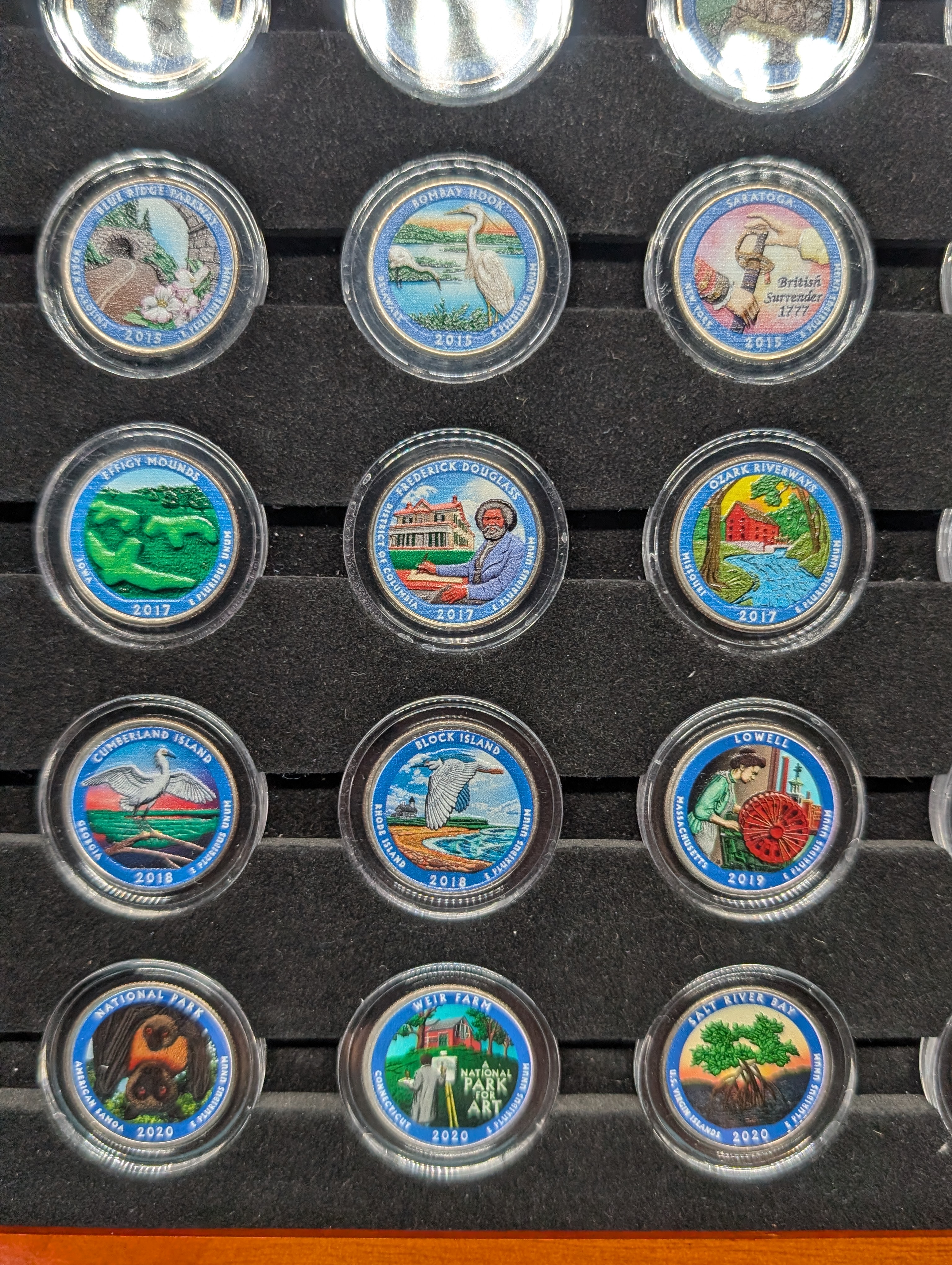 (56) Coin Colorized National Parks Quarter Set in Wood Display Case
