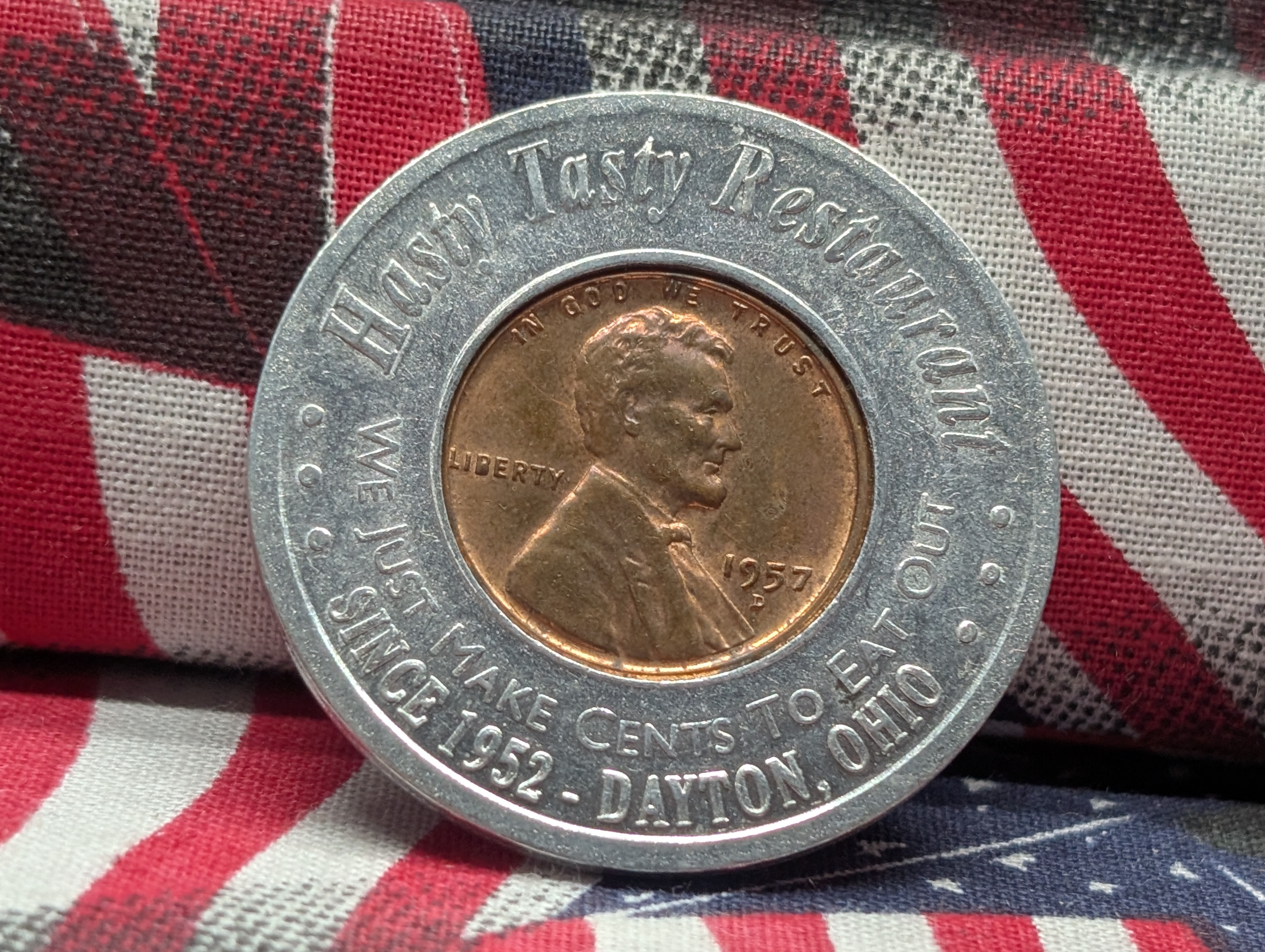 1957-D Lincoln Wheat Cent Advertising Token - Hasty Tasty in Dayton, Ohio