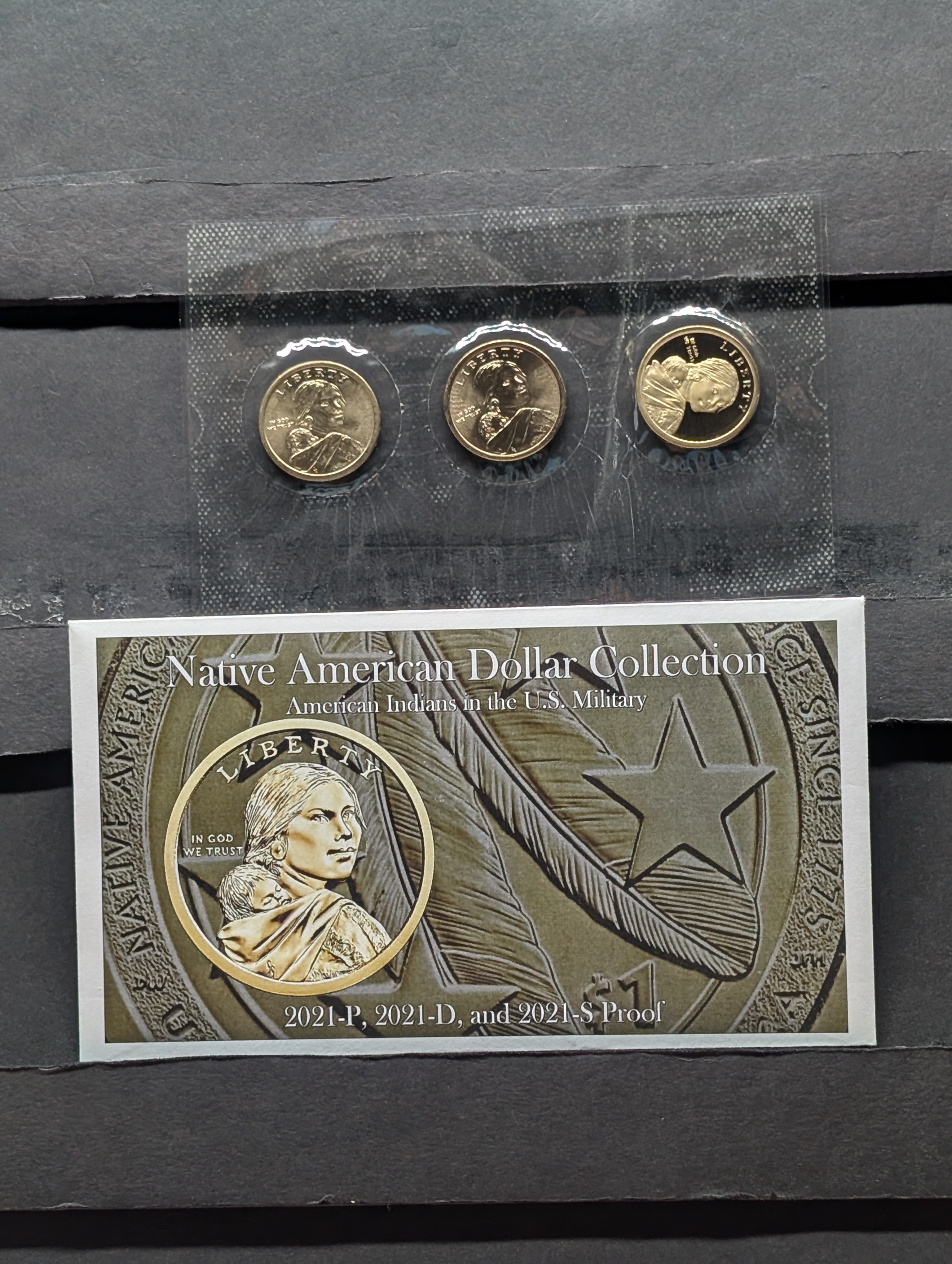 2021-P, D, & S Proof Native American in Military Service Dollar 3-Coin Set