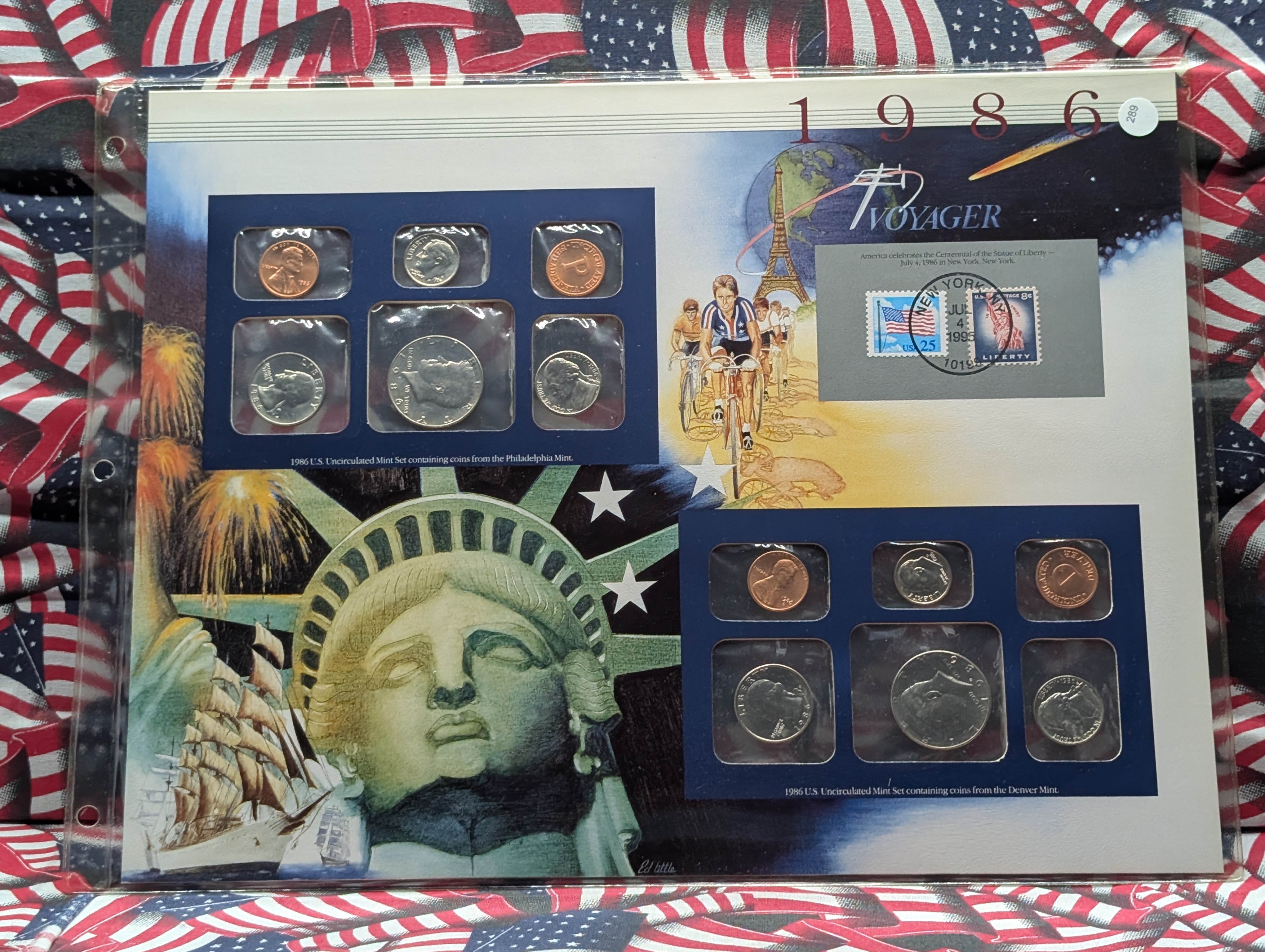 1986-P&D U.S. Mint Uncirculated Set w/ Historic Stamps