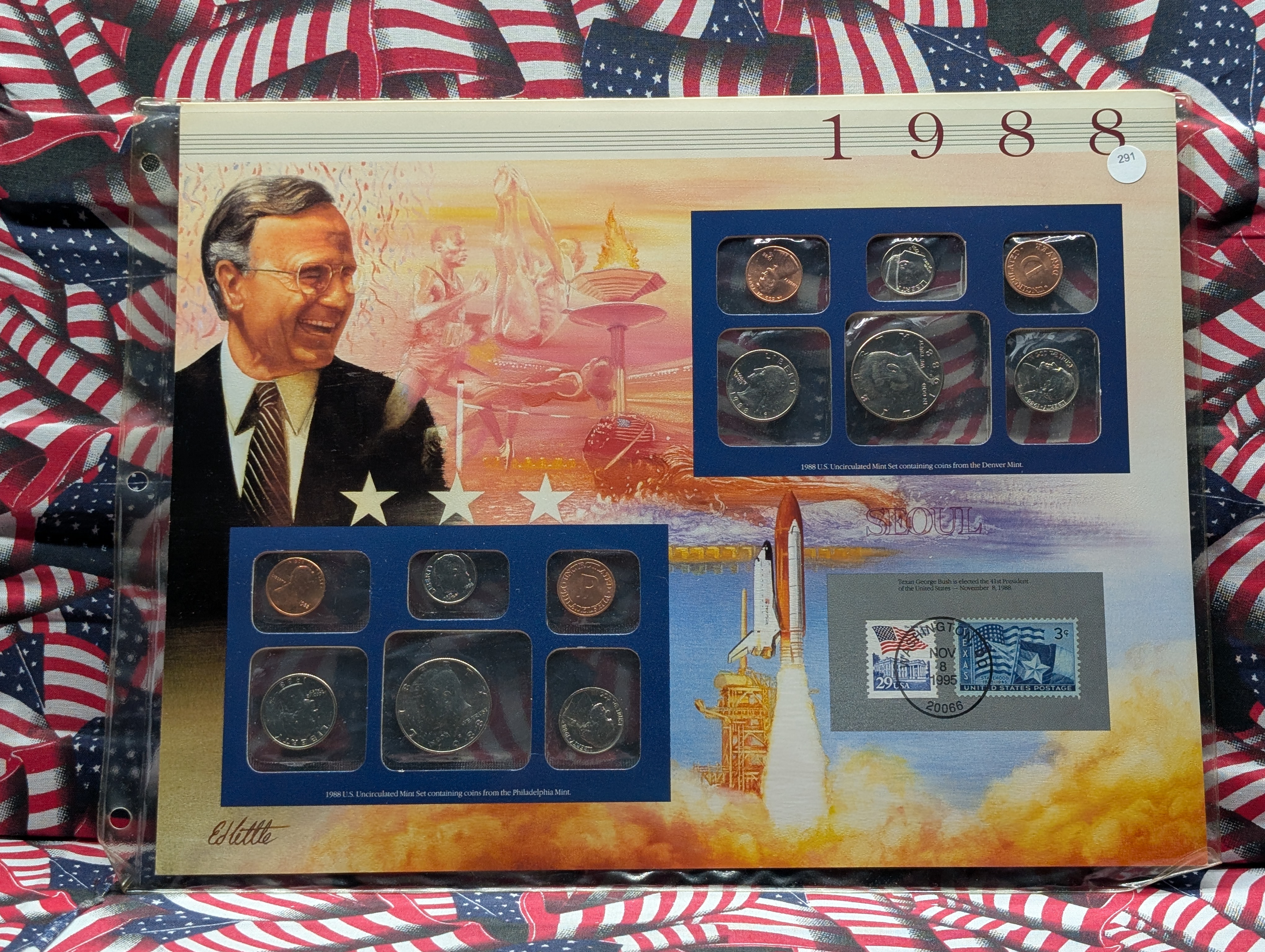 1988-P&D U.S. Mint Uncirculated Set w/ Historic Stamps