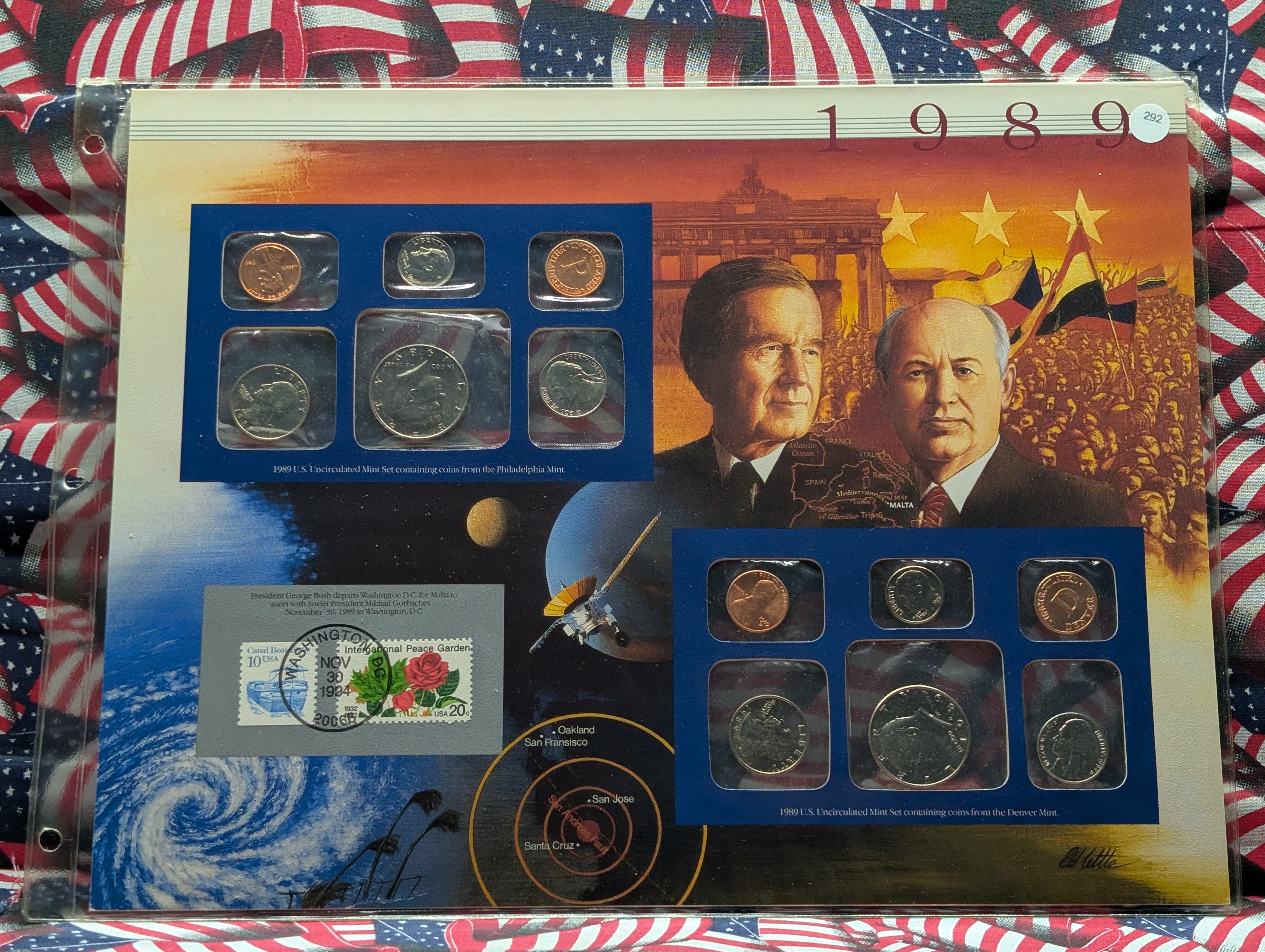 1989-P&D U.S. Mint Uncirculated Set w/ Historic Stamps