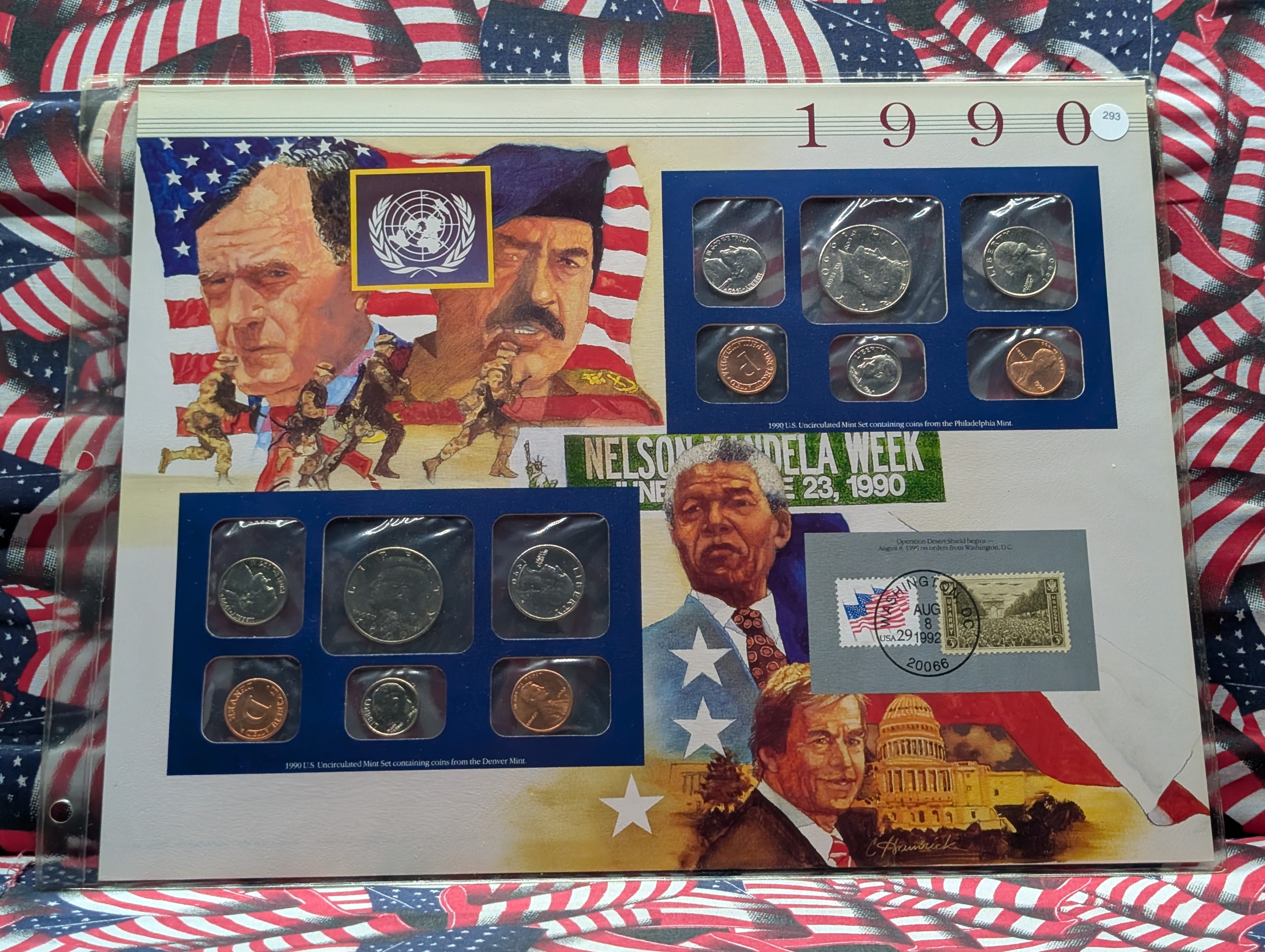 1990-P&D U.S. Mint Uncirculated Set w/ Historic Stamps