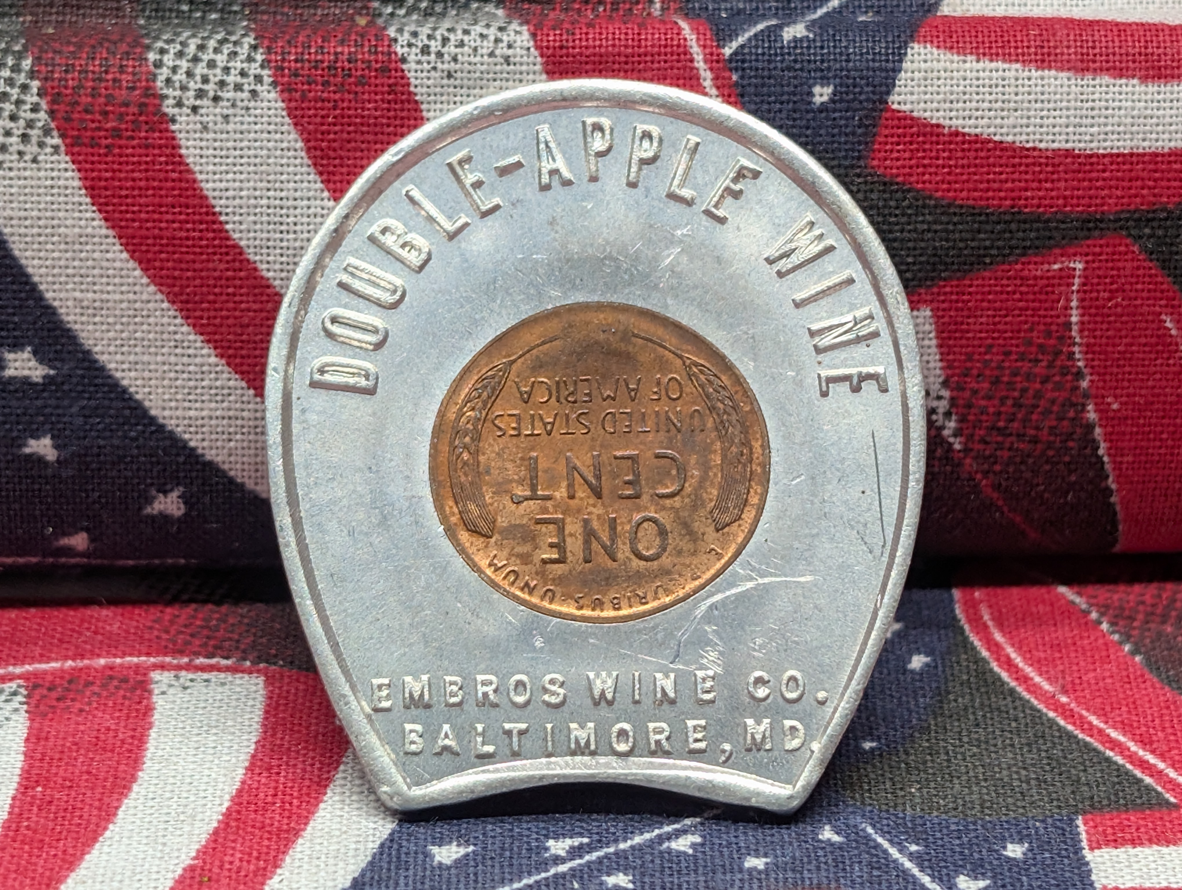 1958-D Wheat Cent Advertising Token - Double-Apple Wine