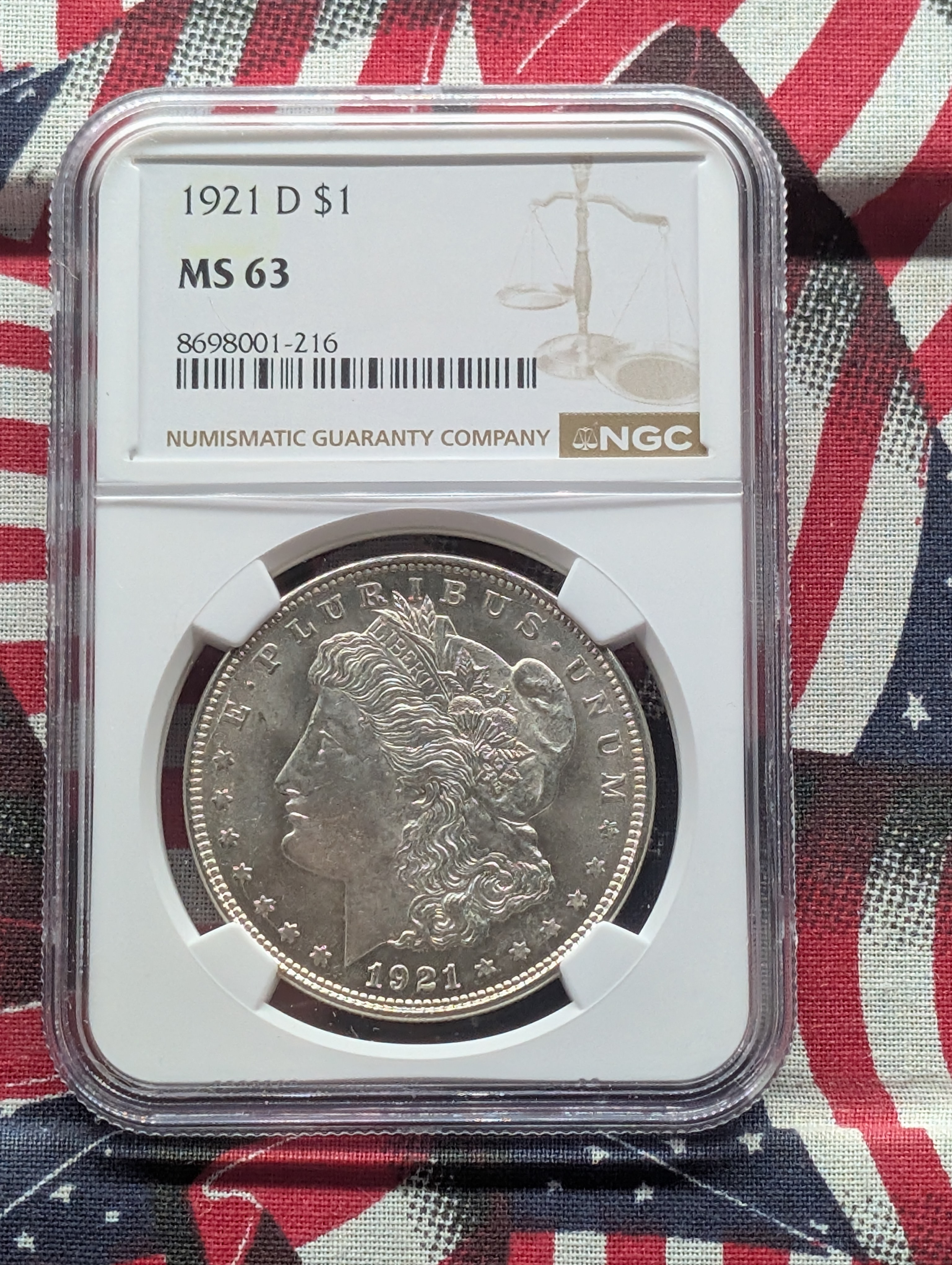 1921-D Morgan SILVER Dollar - NGC MS63