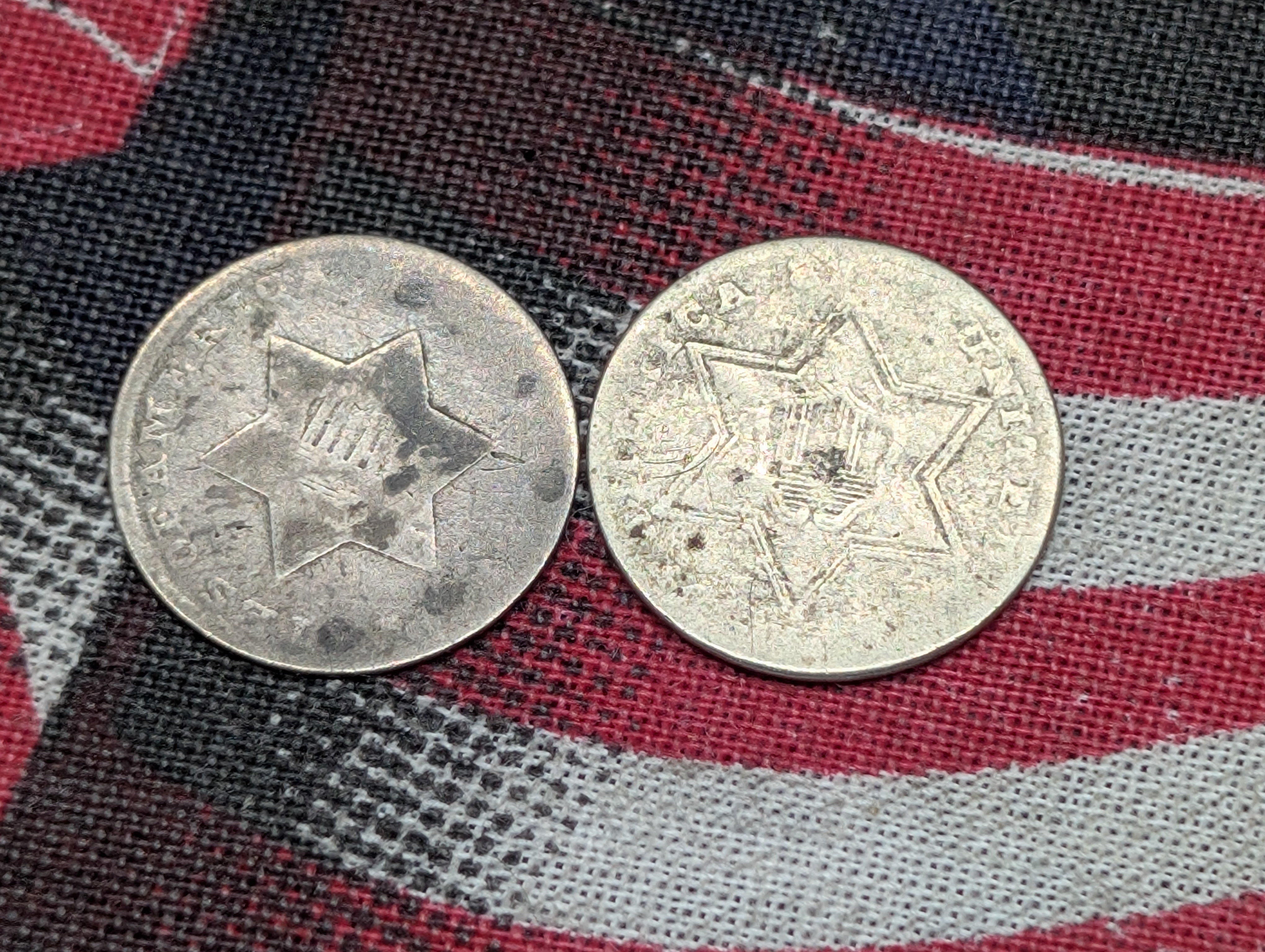 (2) No Date Three Cent SILVER "Trimes"