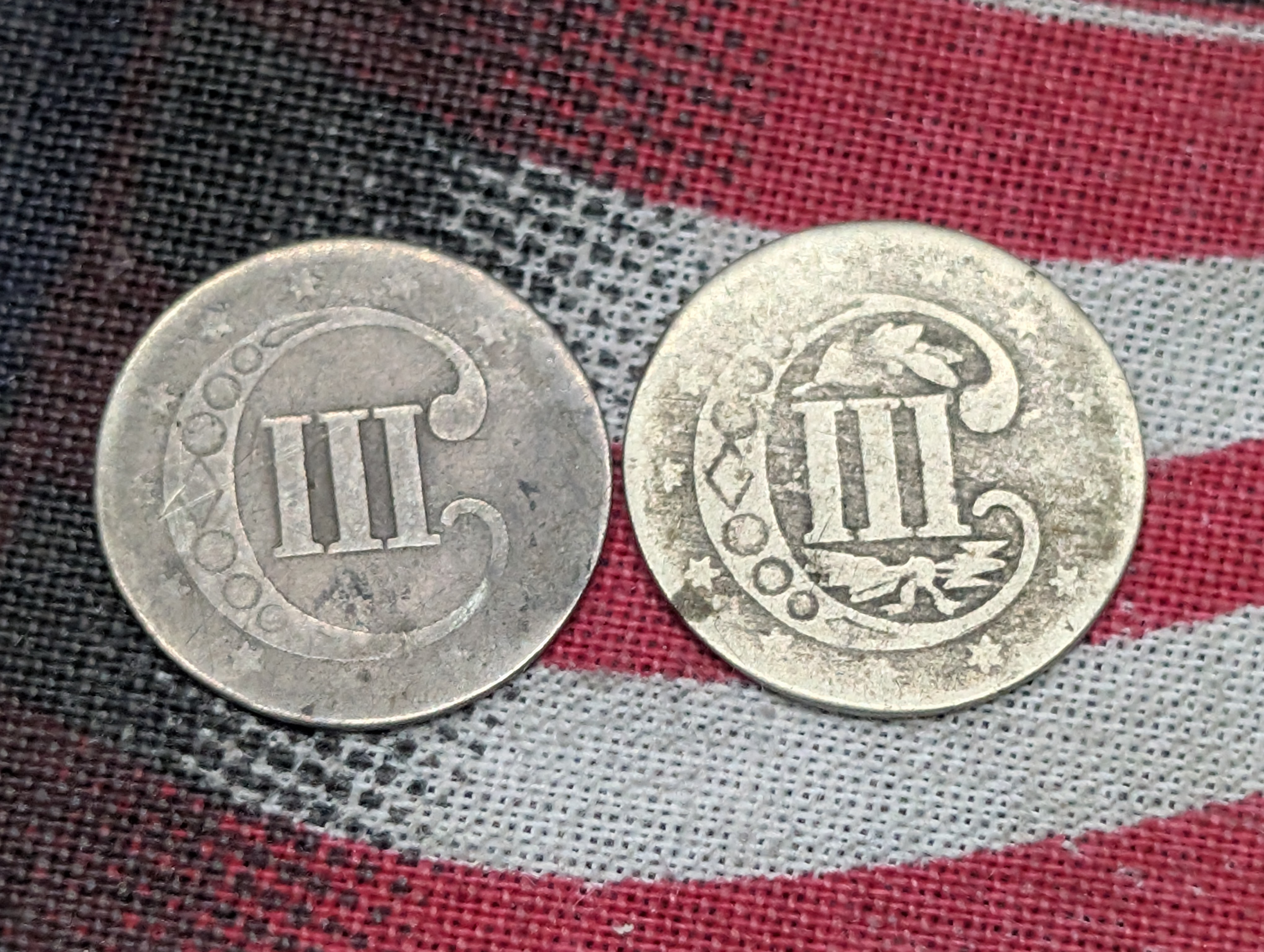 (2) No Date Three Cent SILVER "Trimes"