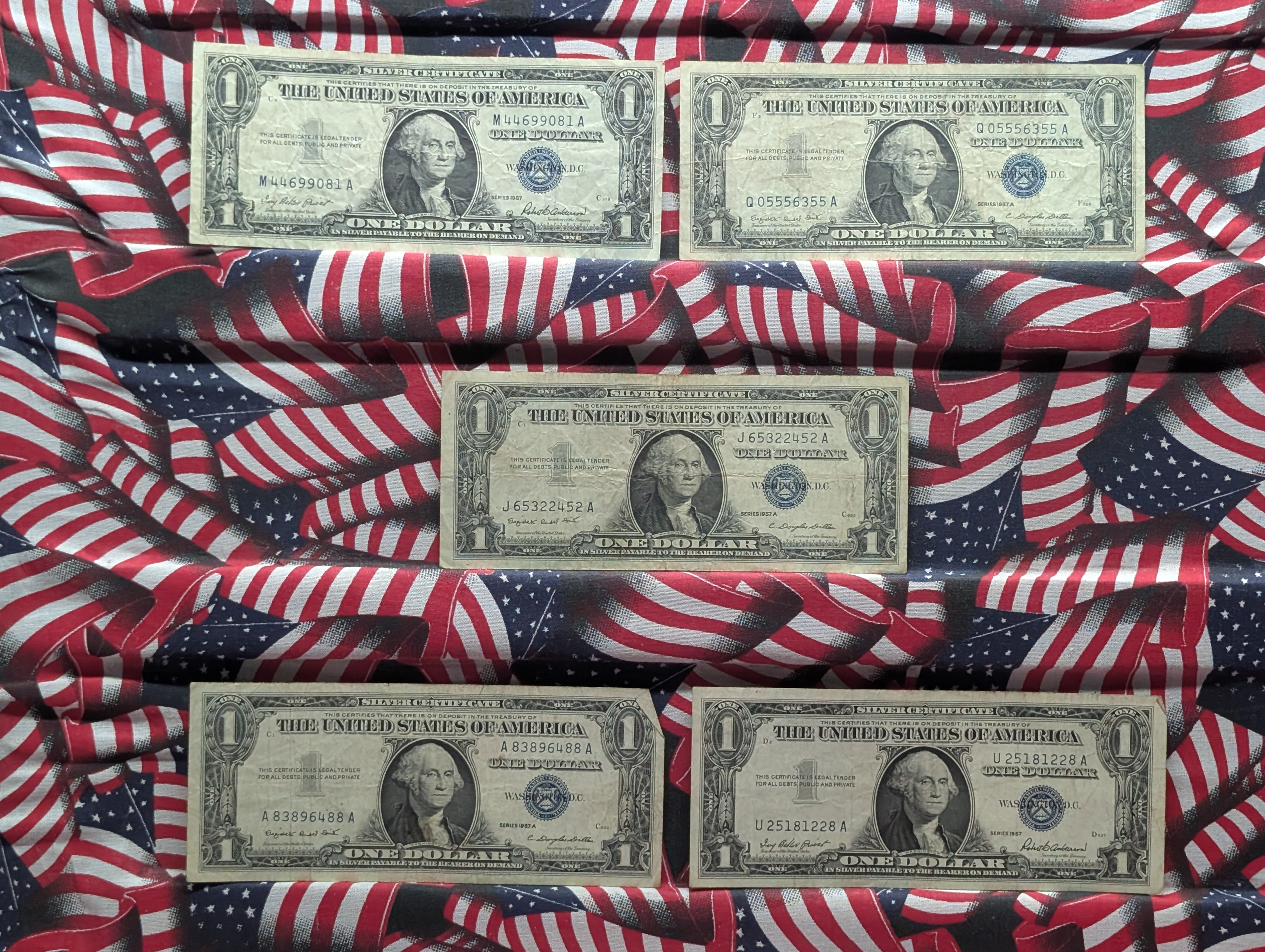 (2) 1957 Series & (3) 1957 A Series $1 Silver Certificate Notes