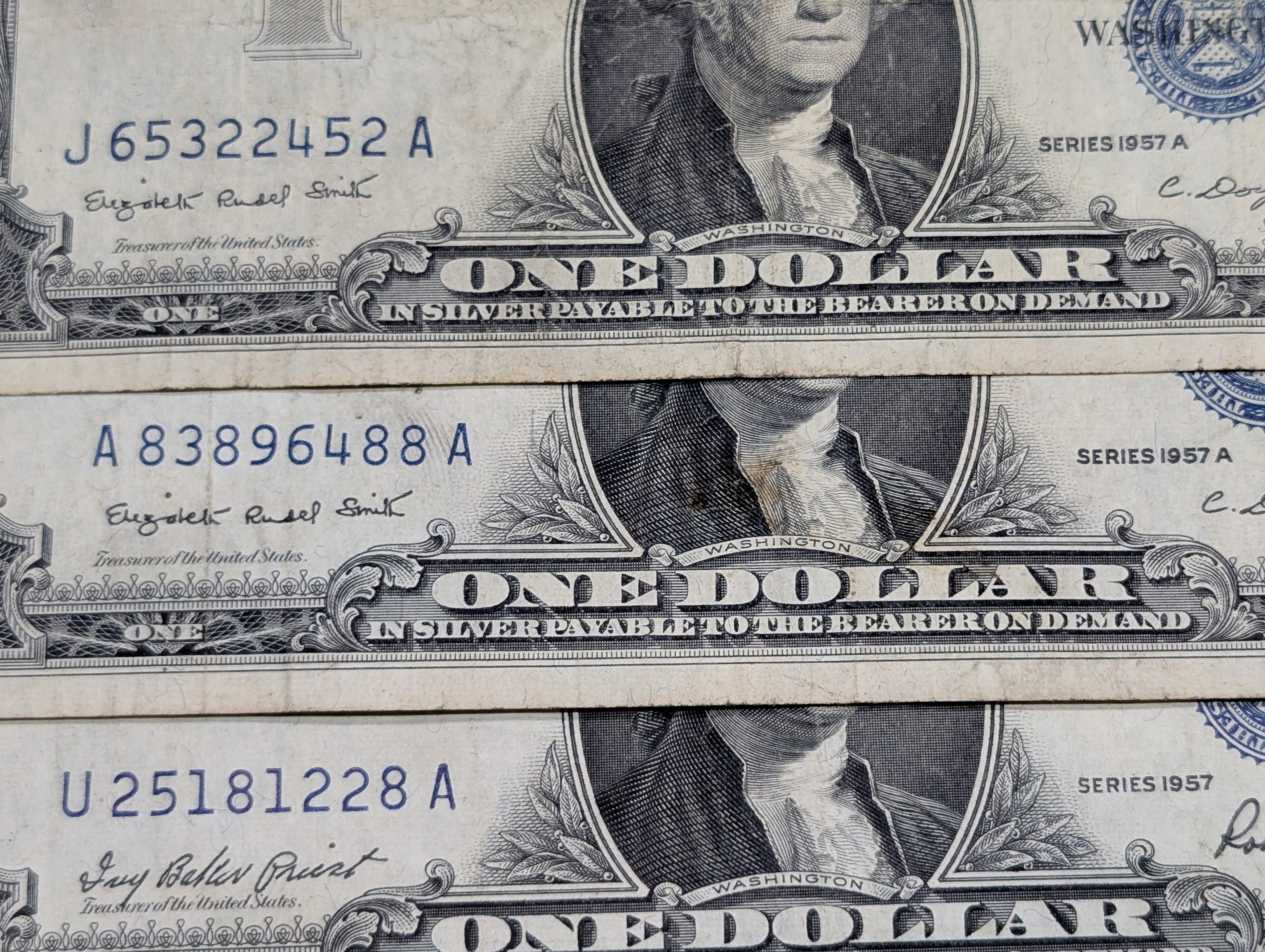 (2) 1957 Series & (3) 1957 A Series $1 Silver Certificate Notes
