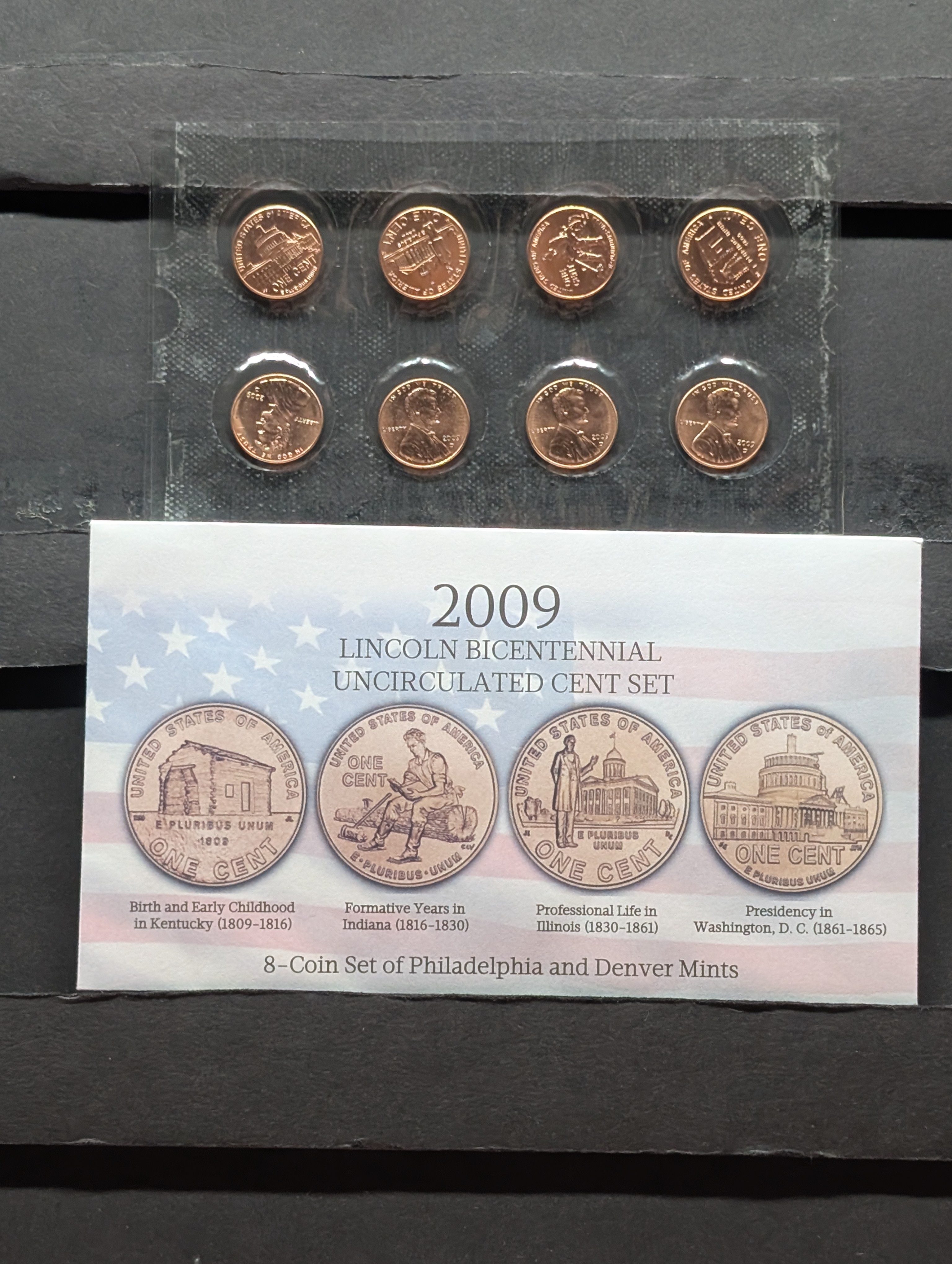 2009 P&D Lincoln Bicentennial Uncirculated Cent Set In OGP, Eight Coins