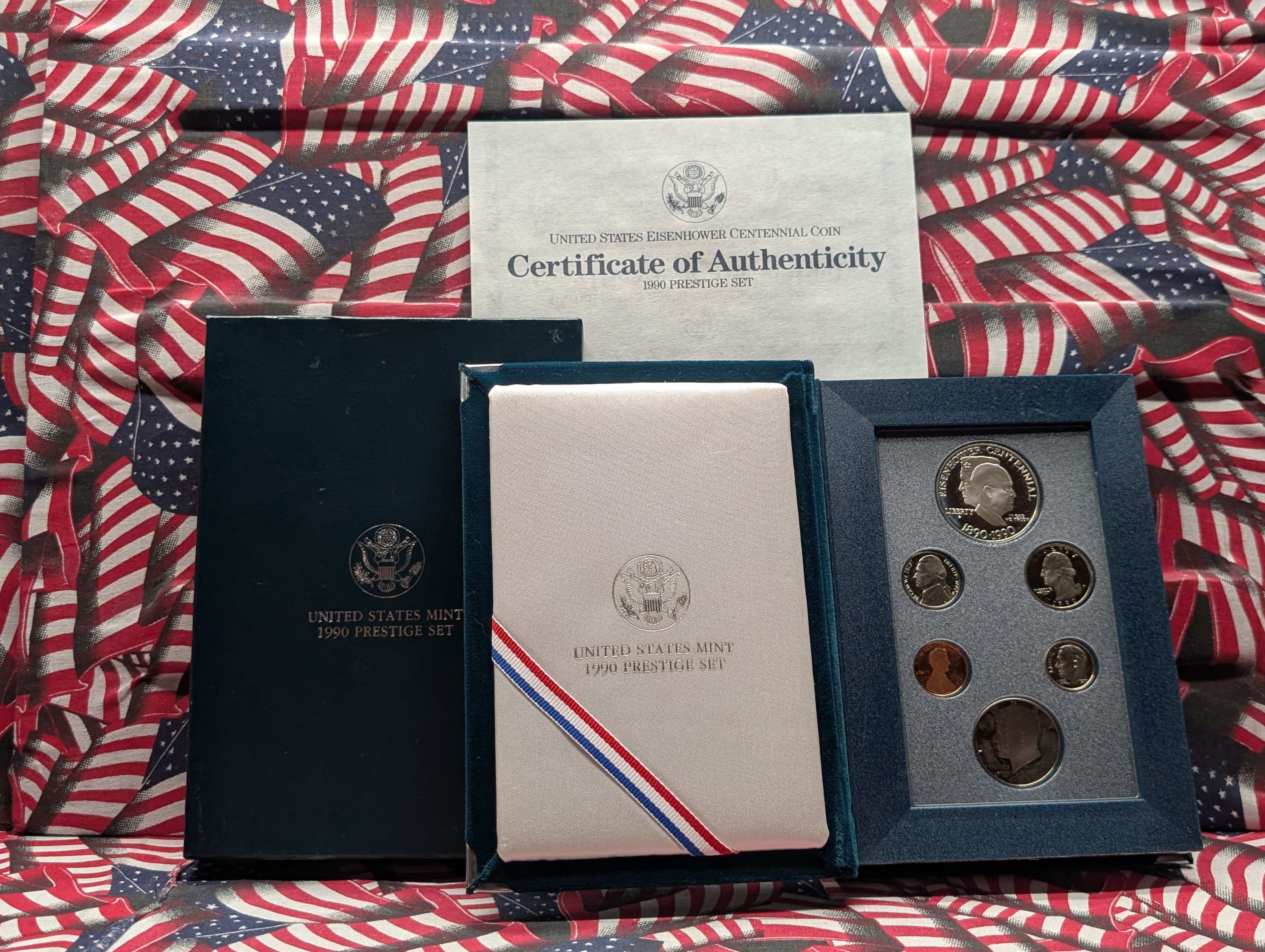 1990 P & S Eisenhower U.S. Mint Prestige Coin Set In OGP With COA - Includes 90% Silver Dollar 26.73g