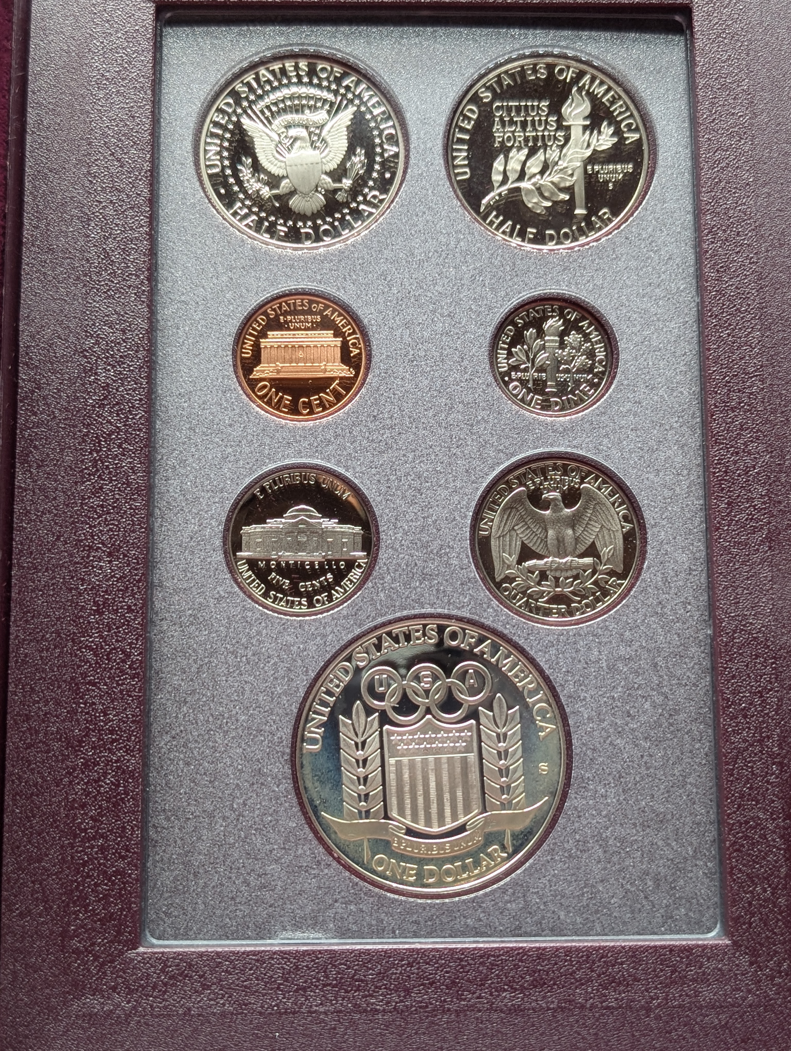 1992-S Olympic Games U.S. Mint Prestige Coin Set In OGP With COA - Includes 90% Silver Dollar 26.73g, 2 Clad Half Dollars