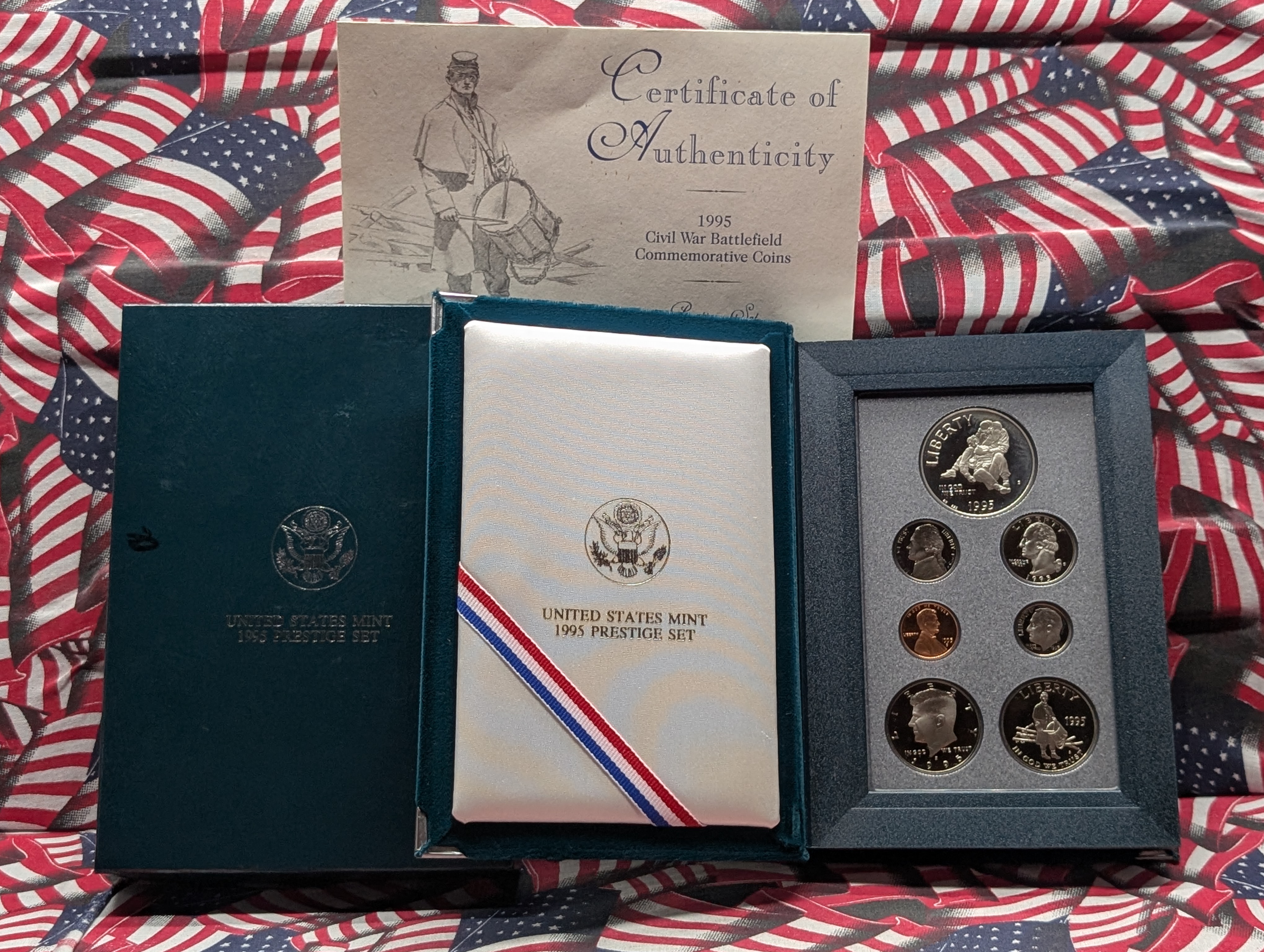 1995-S Civil War Battlefield U.S. Mint Prestige Coin Set In OGP With COA - Includes 90% Silver Dollar 26.73g, 2 Clad Half Dollars