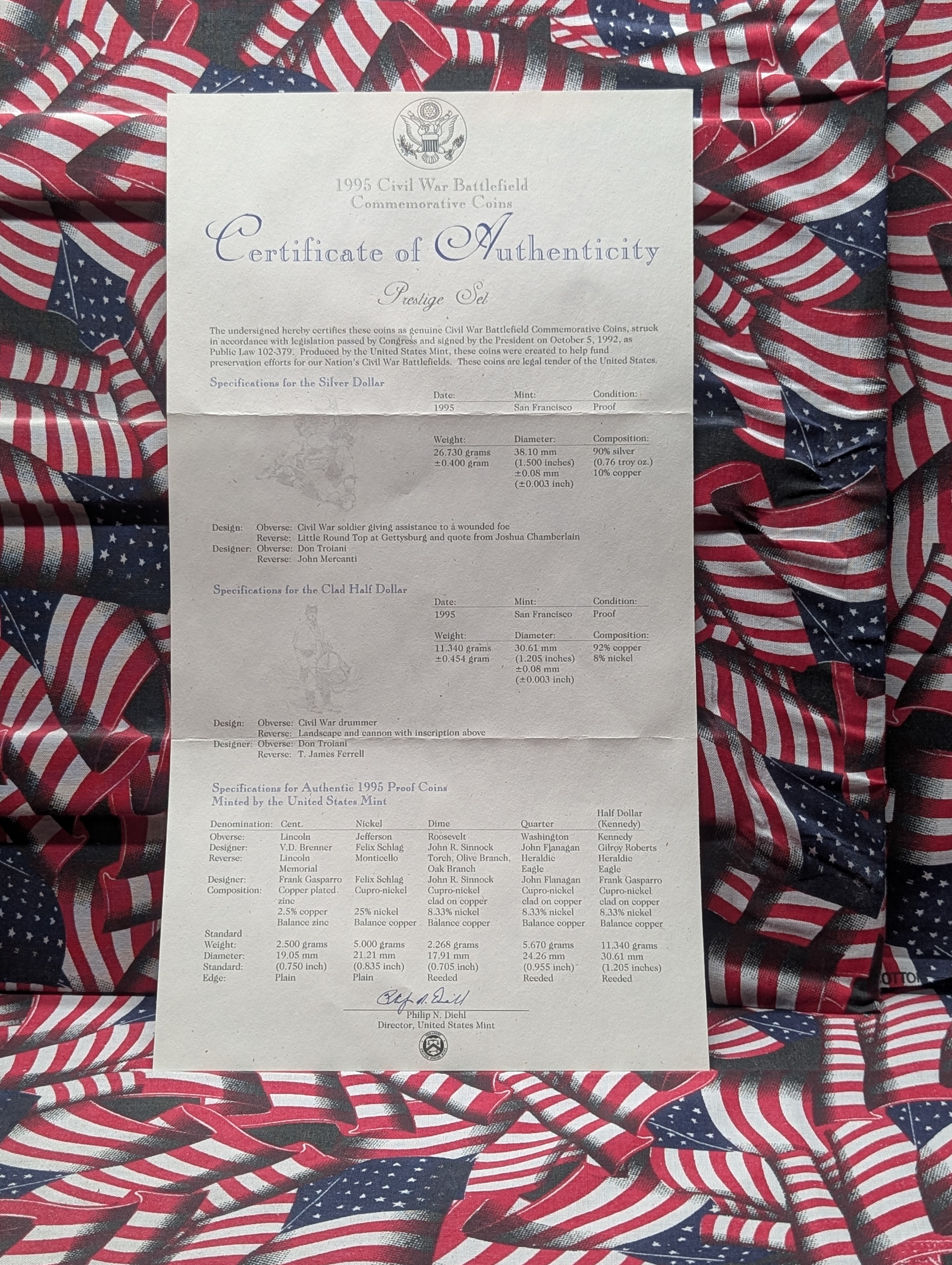 1995-S Civil War Battlefield U.S. Mint Prestige Coin Set In OGP With COA - Includes 90% Silver Dollar 26.73g, 2 Clad Half Dollars