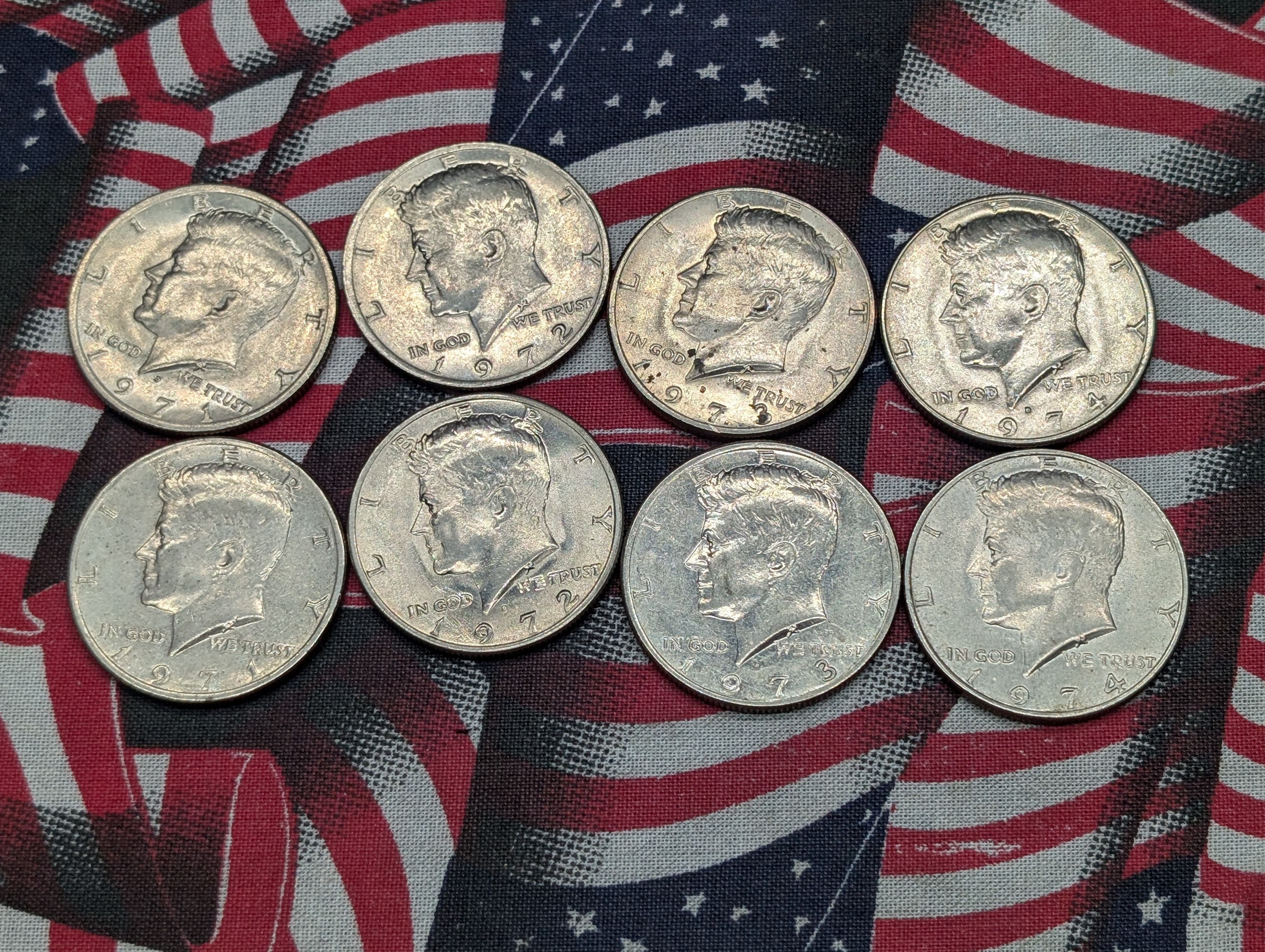 1971 P&D, 1972 P&D, (2) 1973-D, & 1974 P&D Kennedy Half Dollars