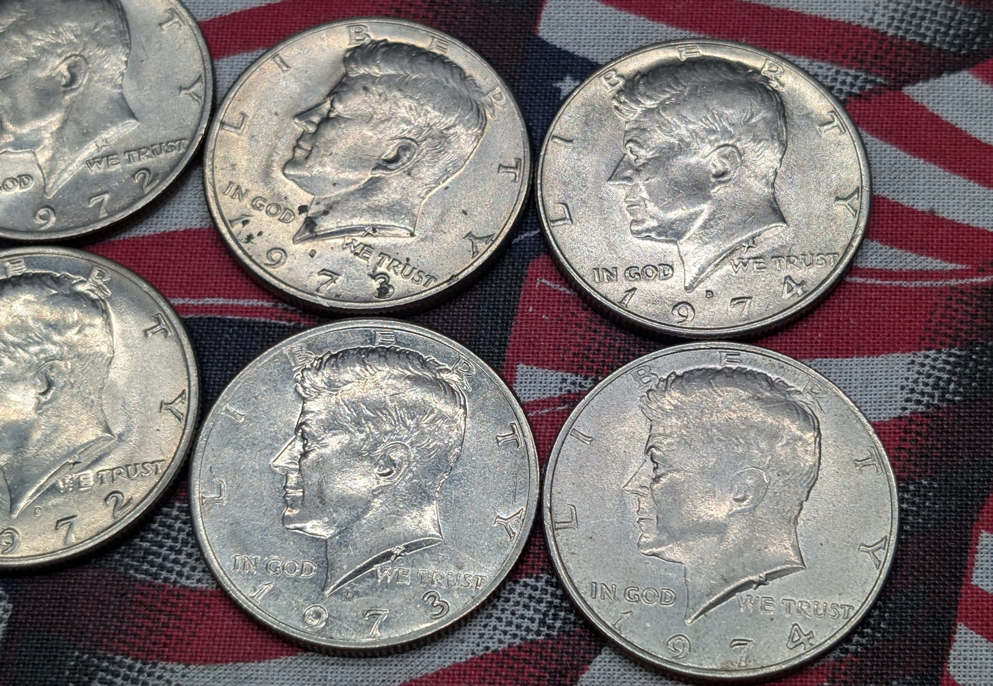 1971 P&D, 1972 P&D, (2) 1973-D, & 1974 P&D Kennedy Half Dollars