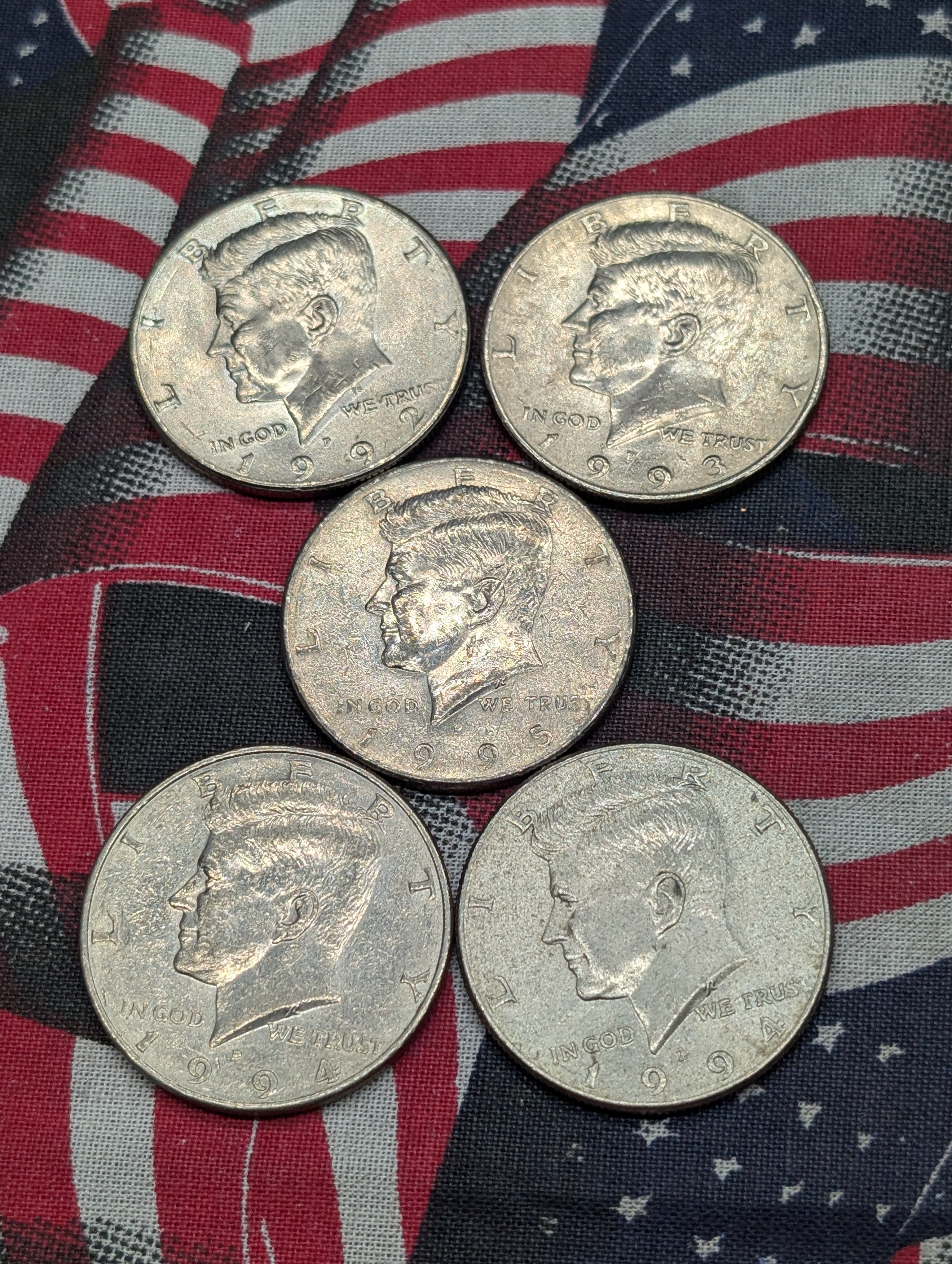 1992-P, 1993-P, 1994 P&D, & 1995-P Kennedy Half Dollars