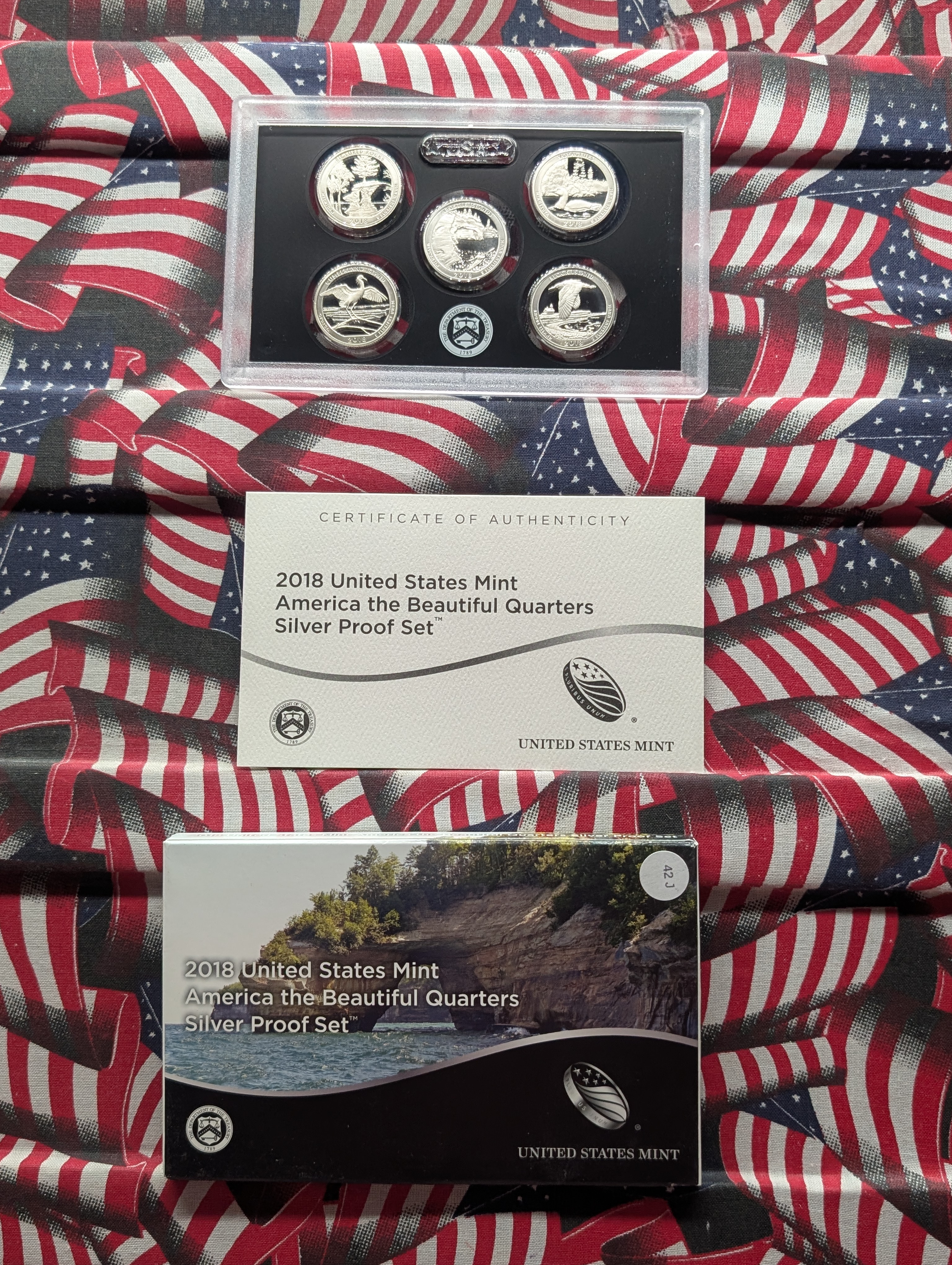 2018-S U.S. Mint America The Beautiful Quarters Silver Proof Set In OGP With COA, Five 90% Silver Coins