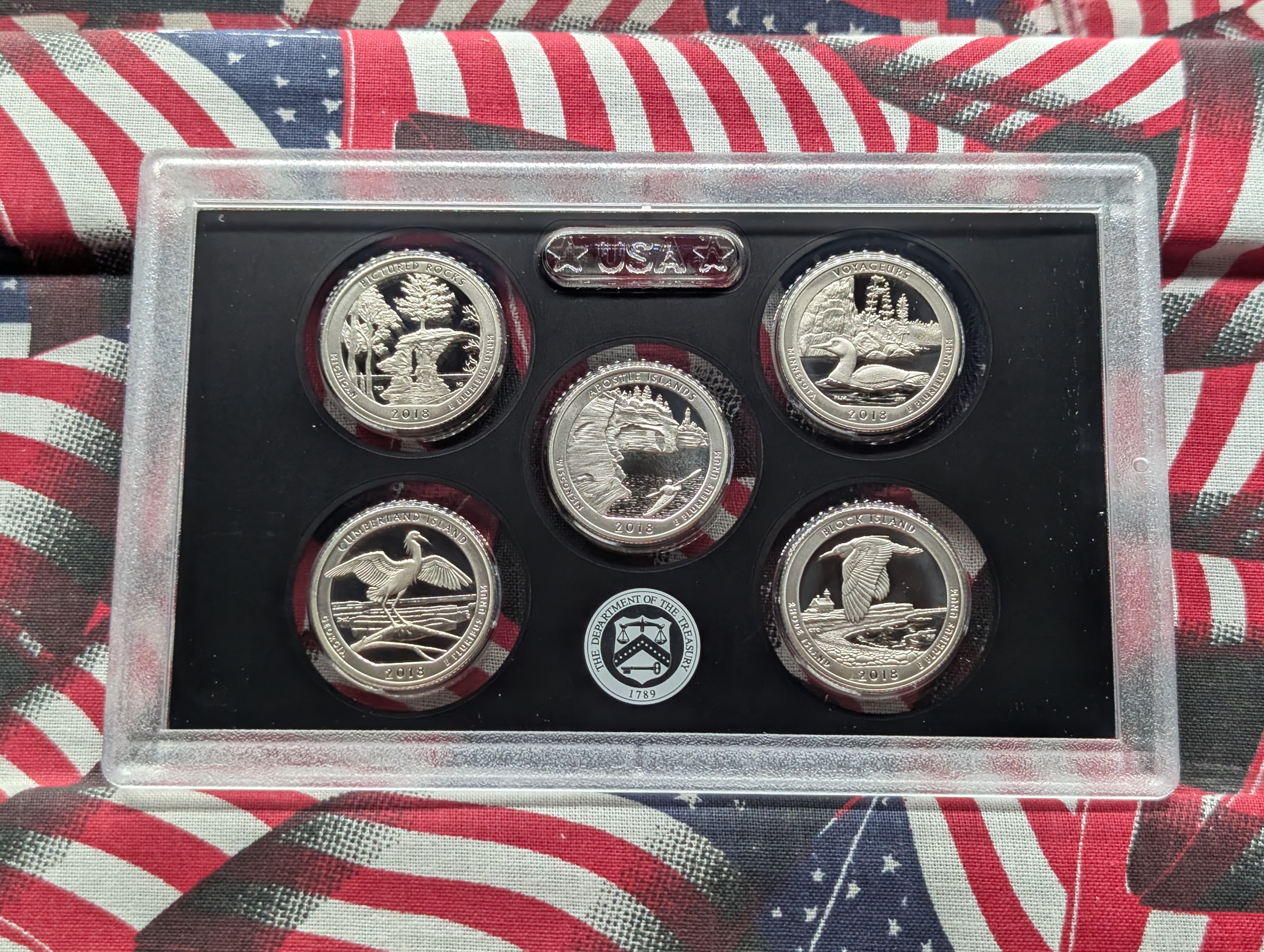 2018-S U.S. Mint America The Beautiful Quarters Silver Proof Set In OGP With COA, Five 90% Silver Coins