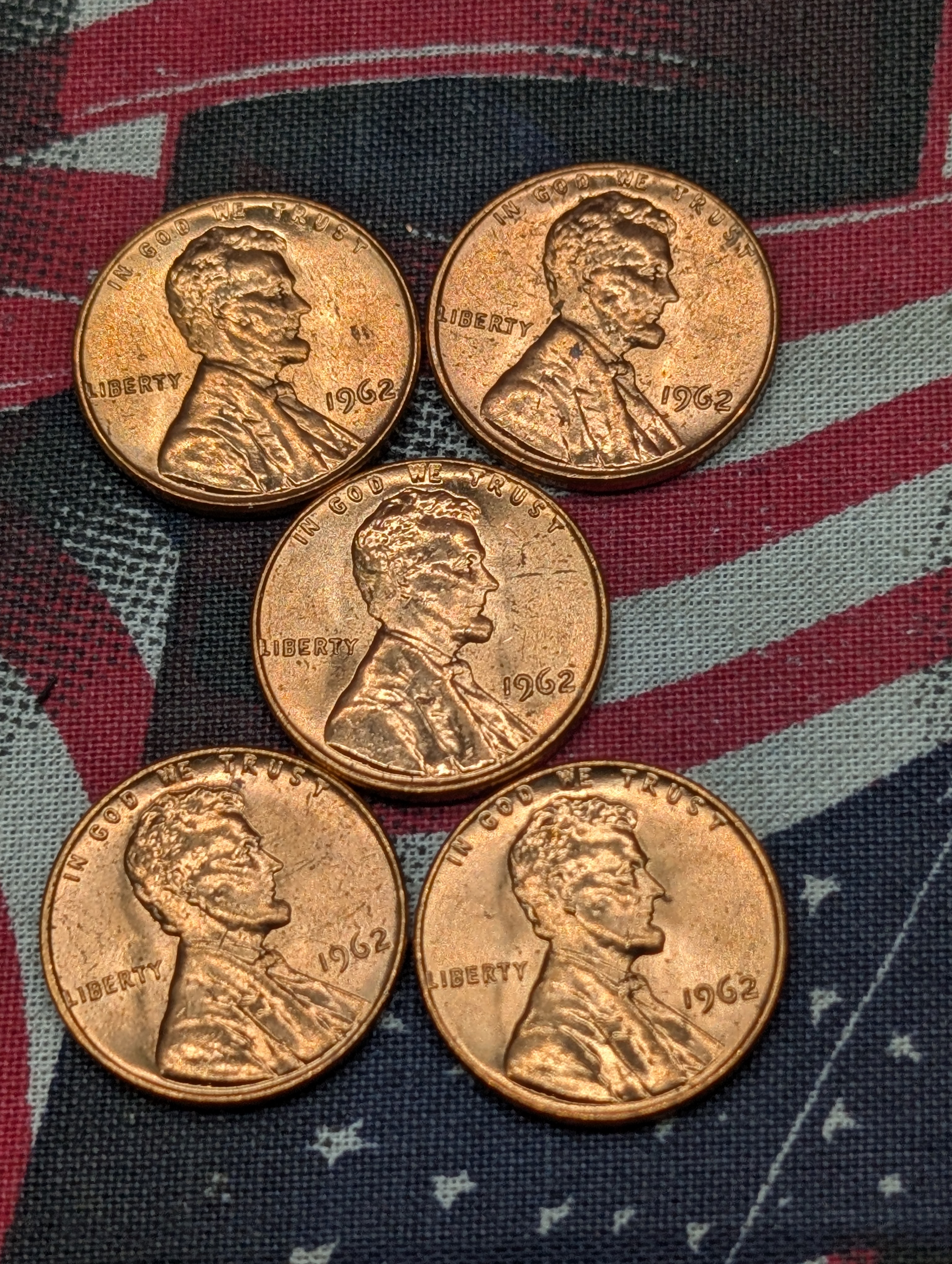 (5) 1962-P Lincoln Memorial Cents